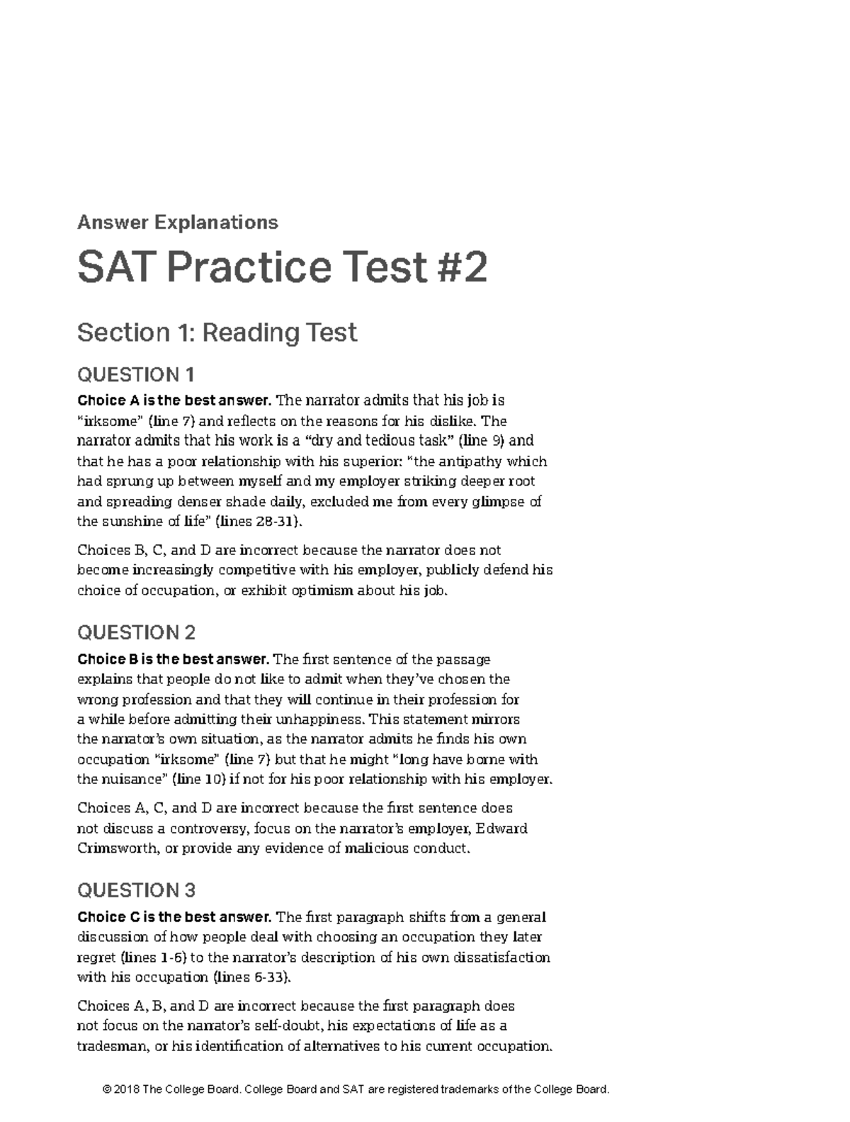 SAT Practice Test 2: Answer Explanations for Reading & Writing - Studocu