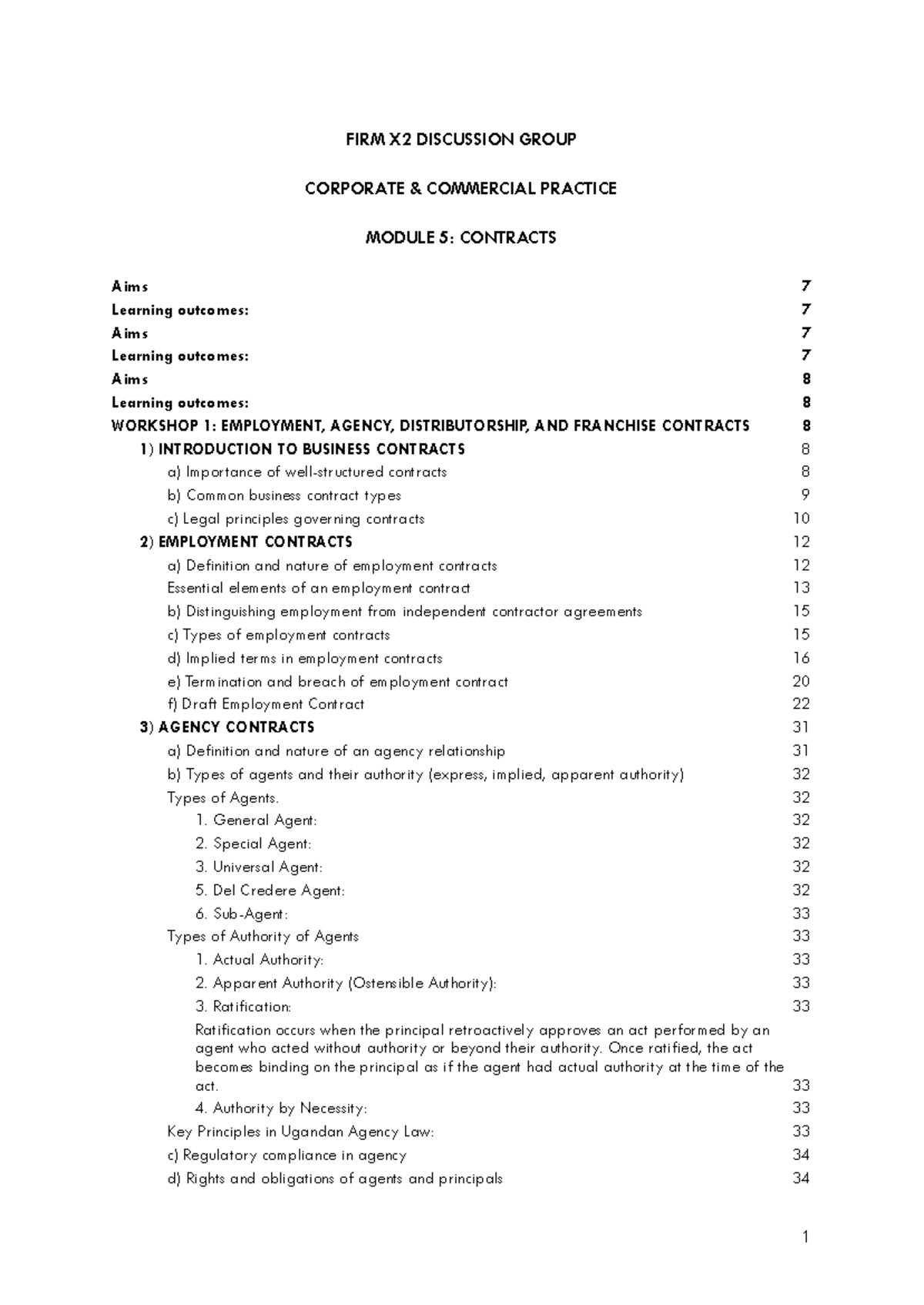 FIRM X2, CCP - Module 4 Learning Outcomes: Agency and Employment ...