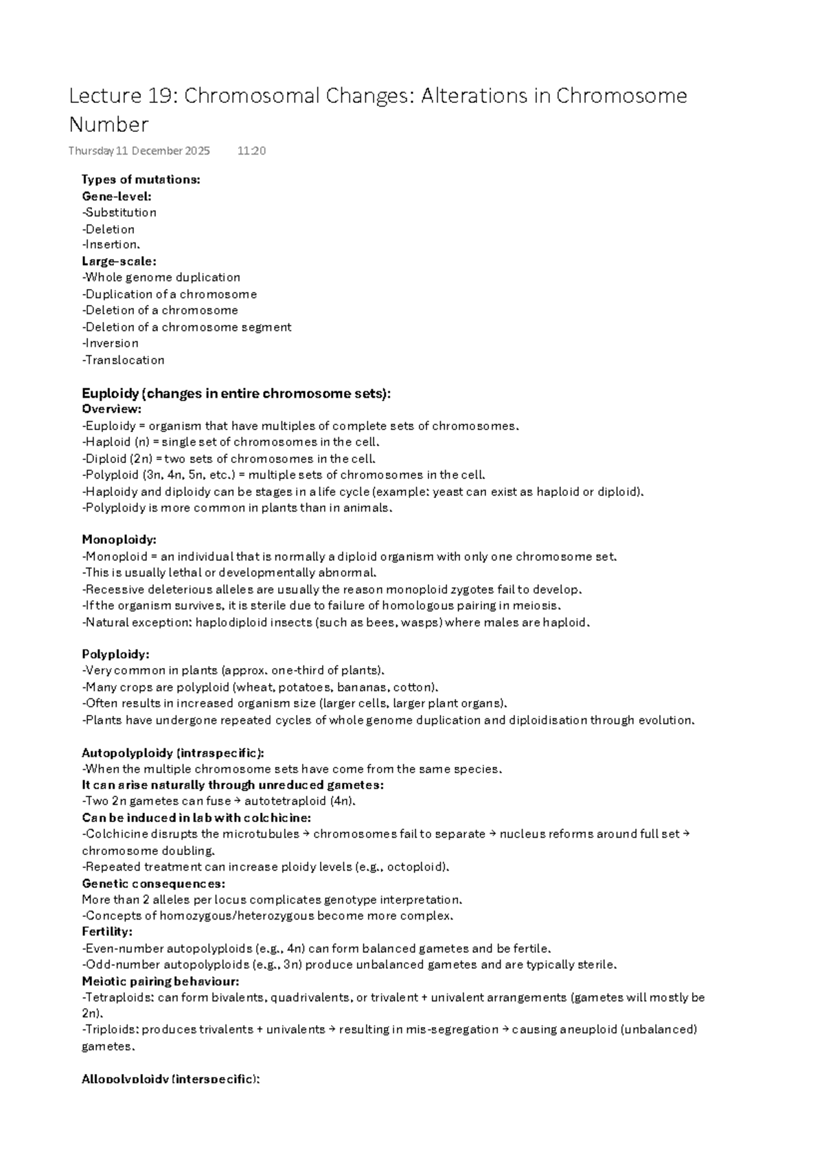 Lecture 19: Chromosomal Changes and Mutations - Studocu
