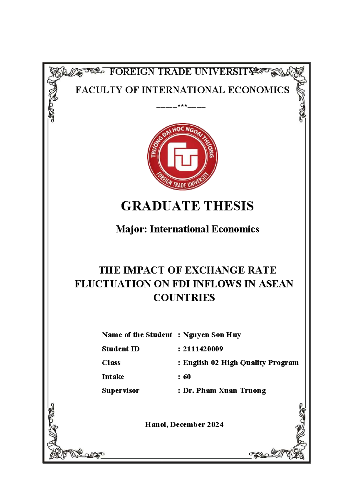 K60 Graduate Thesis: Impact of Exchange Rate on FDI in ASEAN - Studocu