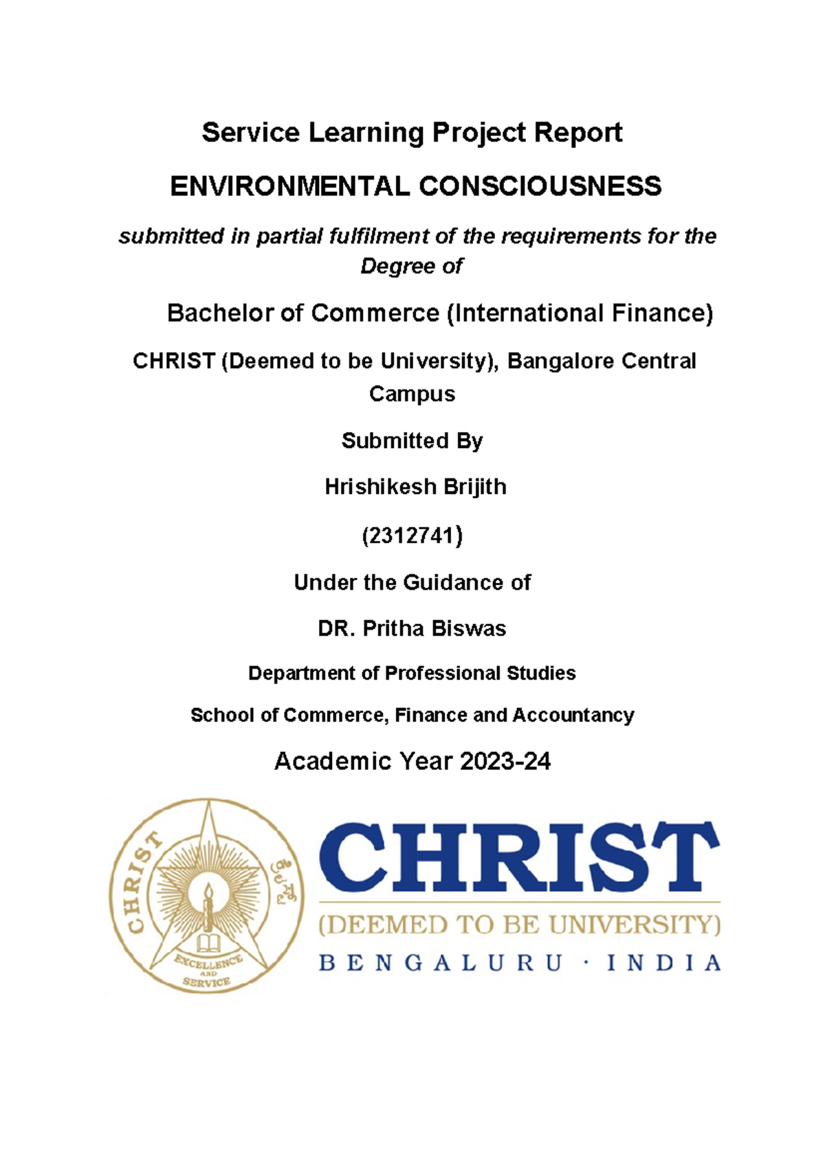 Service Learning Project - Pritha Biswas Department of Professional ...