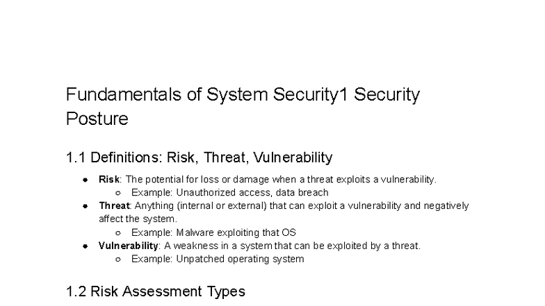 Final Exam Notes: Fundamentals of System Security (SEC101) - Studocu