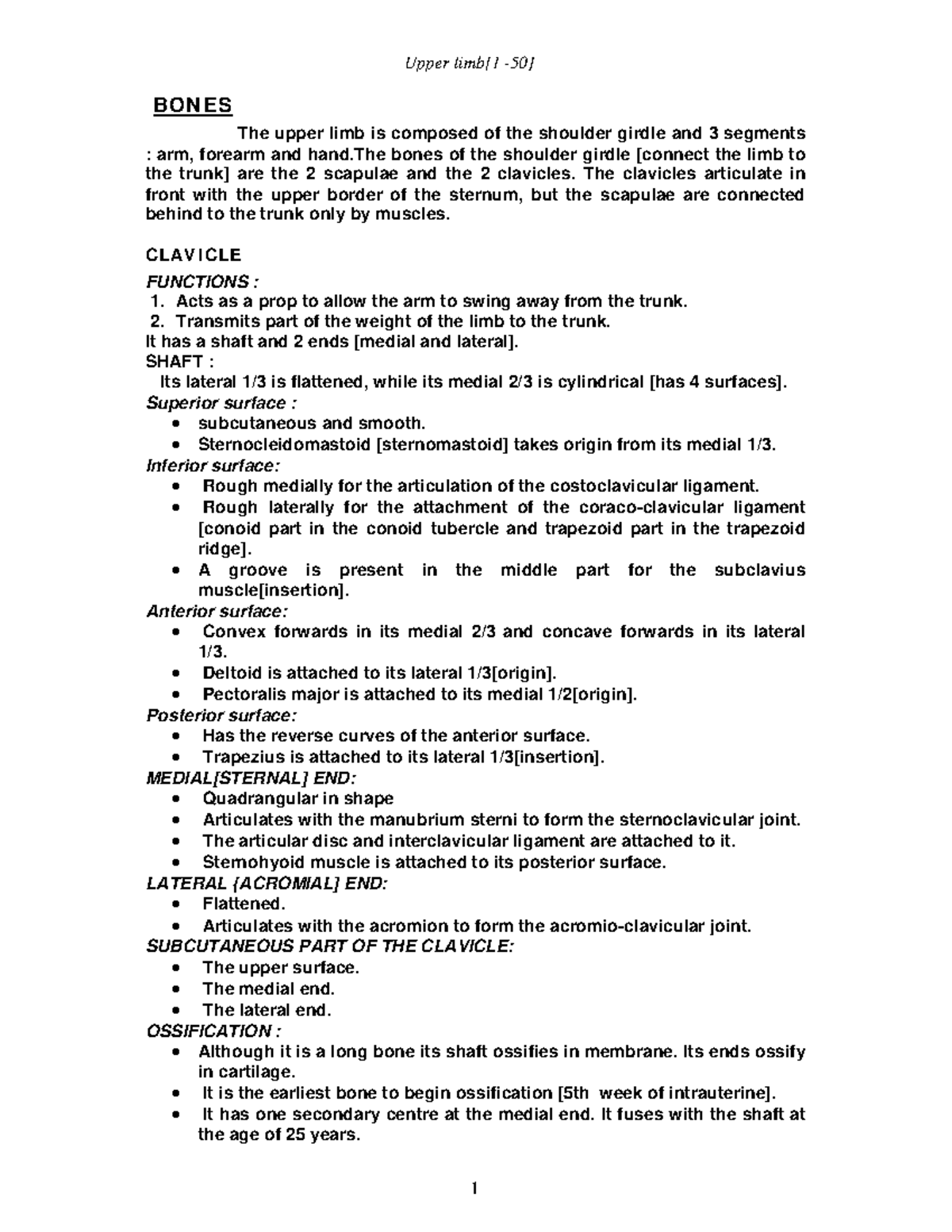 02Upper Limb - Summarized notes of upper limb - BONES The upper limb is ...