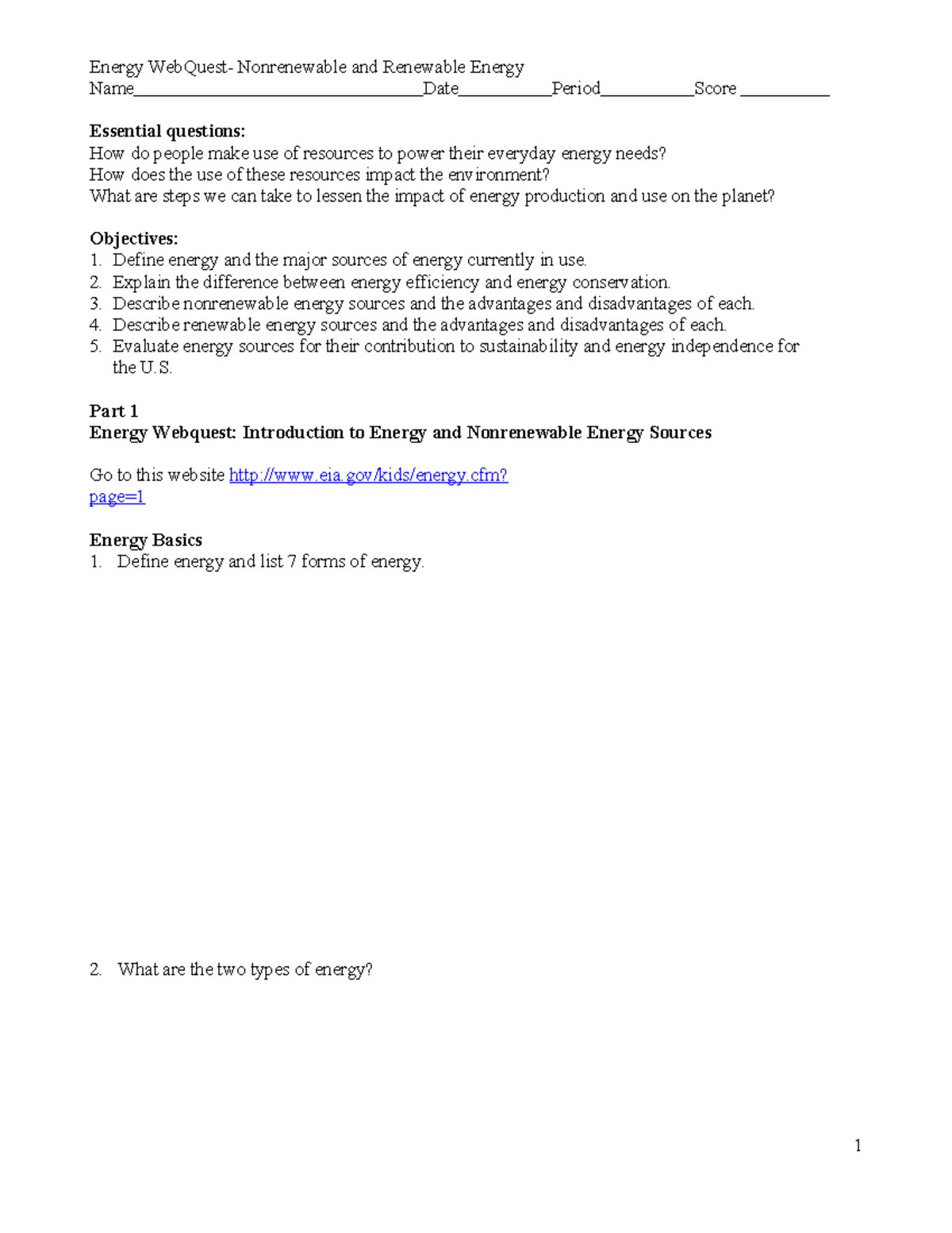 Energy Webquest Answers: Understanding Energy Sources &amp; Impact - Studocu