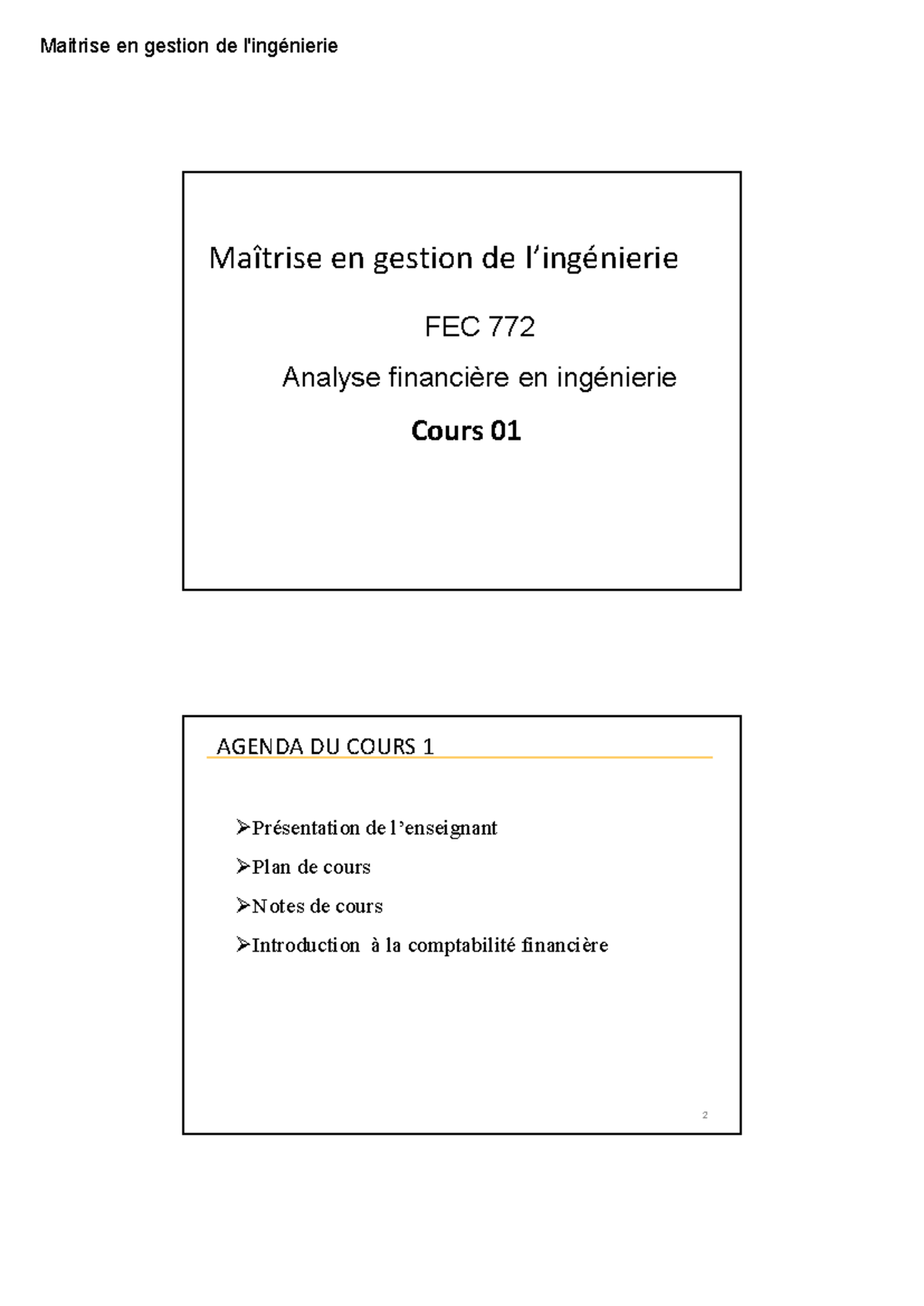 Cours 01 - FEC 772 : Notes de Cours sur l'Analyse Financière en ...