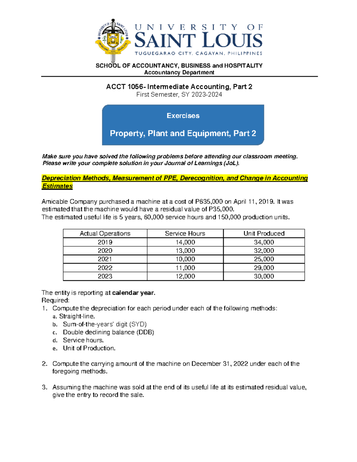 Exercises on PPE Accounting - ACCT 10 56, Part 2 - Studocu