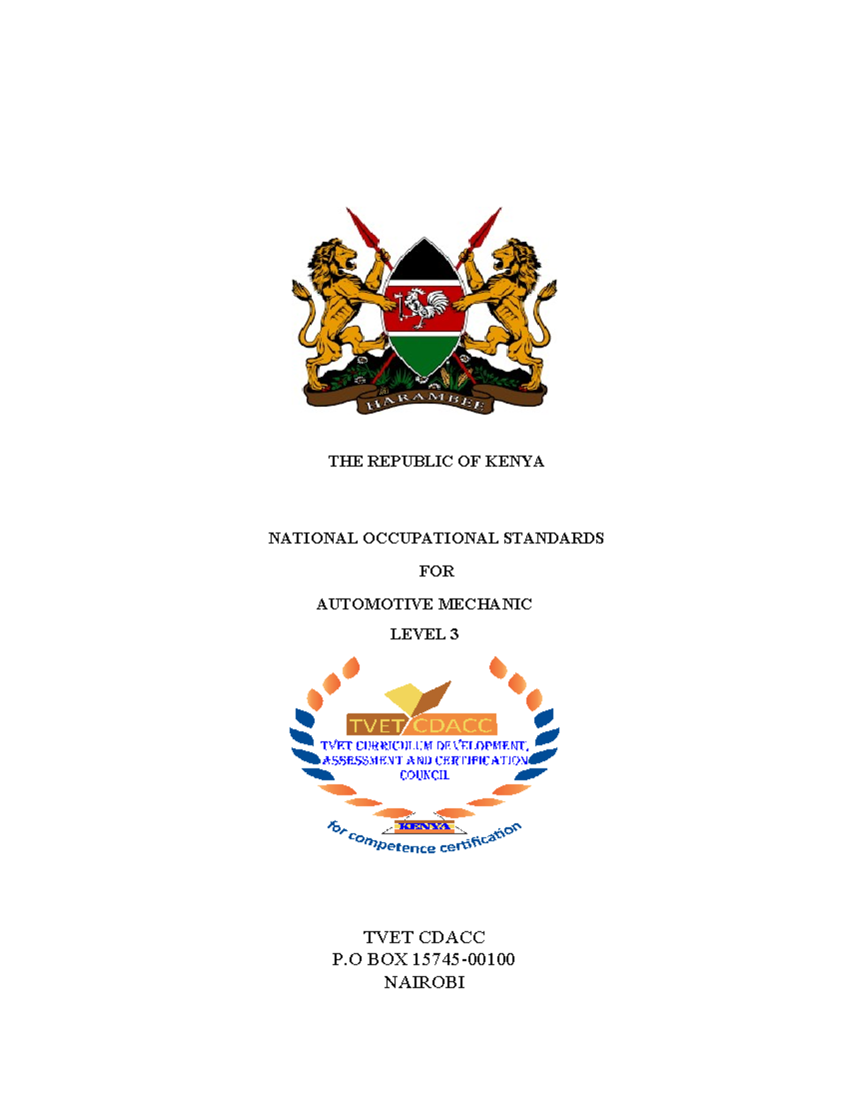 Automotive Mechanic Occupational Standards Level 3 for Kenya - Studocu