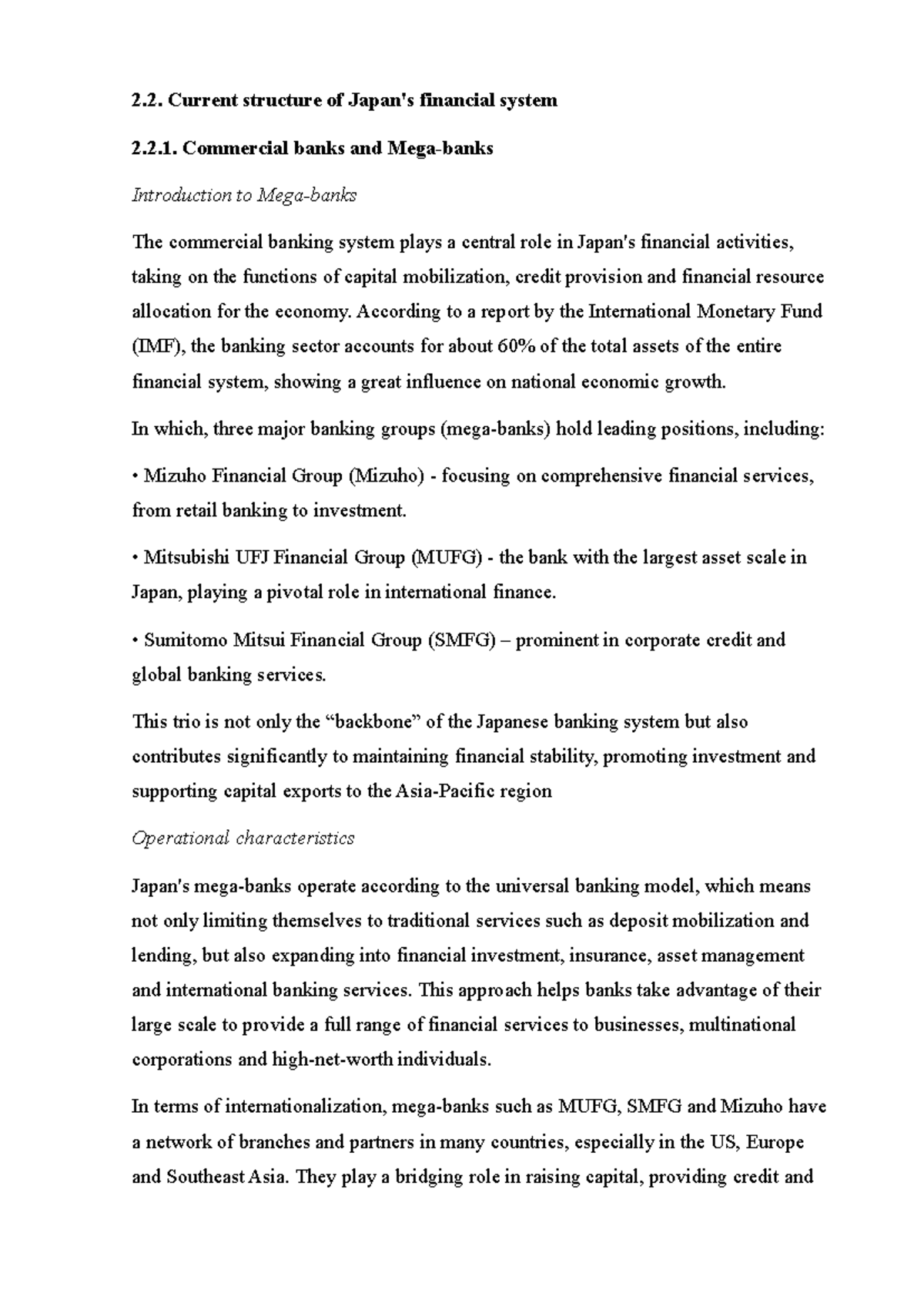 TCTT1 - Current Structure of Japan's Financial System and Key Players ...