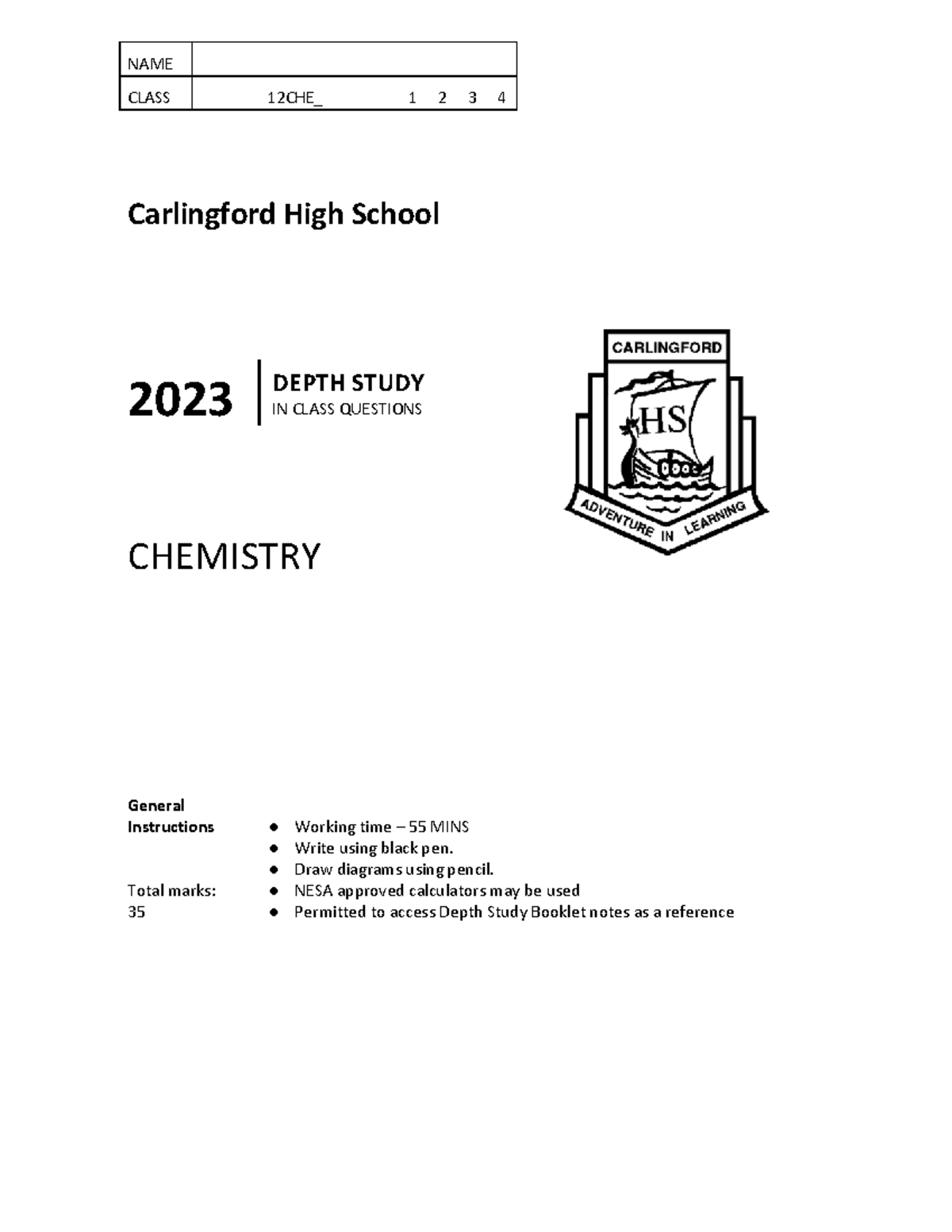 Year 12 chem depth study questions - NAME CLASS 12CHE_ 1 2 3 4 ...