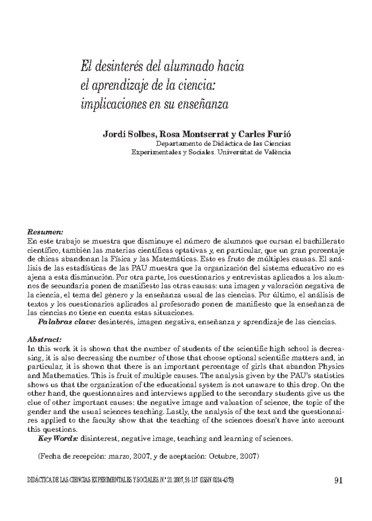 Desinterés en el Aprendizaje Científico: Análisis y Causas - 2475999 ...