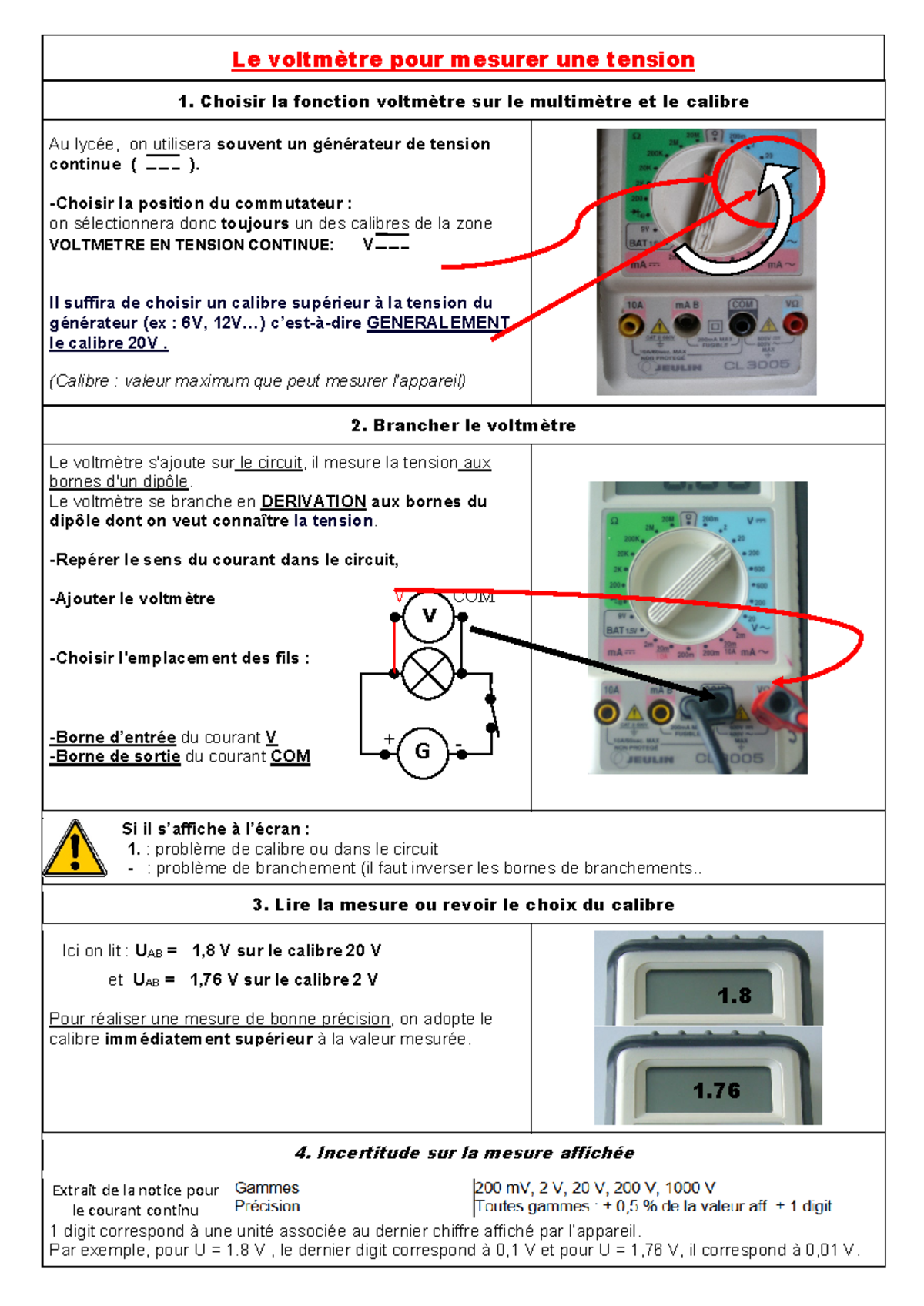 Utilisation du Voltmetre Guide pour Mesurer la Tension en DC Studocu — free download
