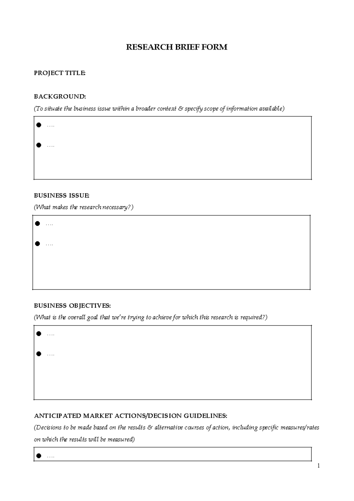 Research Brief Template: Business Issue & Objectives Overview - Studocu