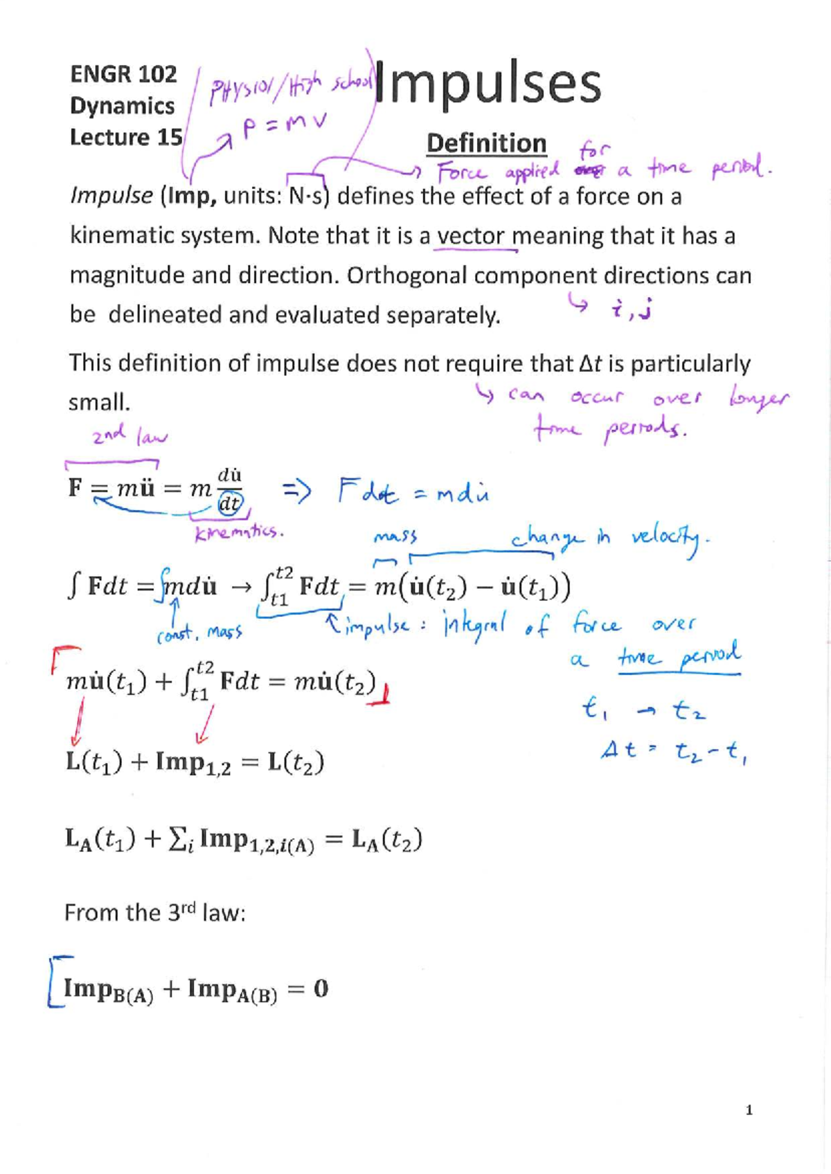 ENGR 102 Dynamics Impulses Lecture 15: Force and Impulse Concepts - Studocu