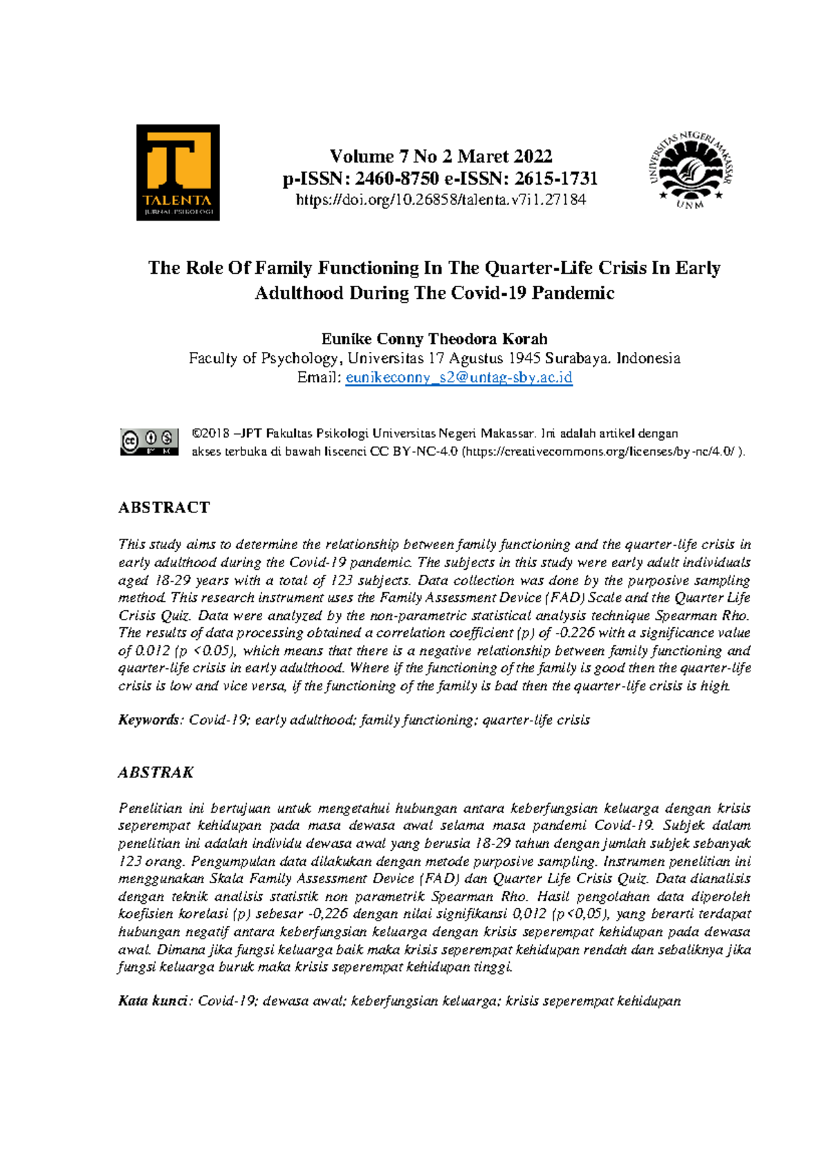 The Role Of Family Functioning In The Quarter-Life Crisis In Early ...