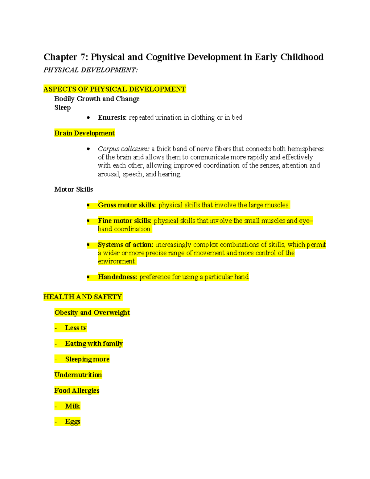 Chapter 7 Outline: Physical and Cognitive Development in Early ...