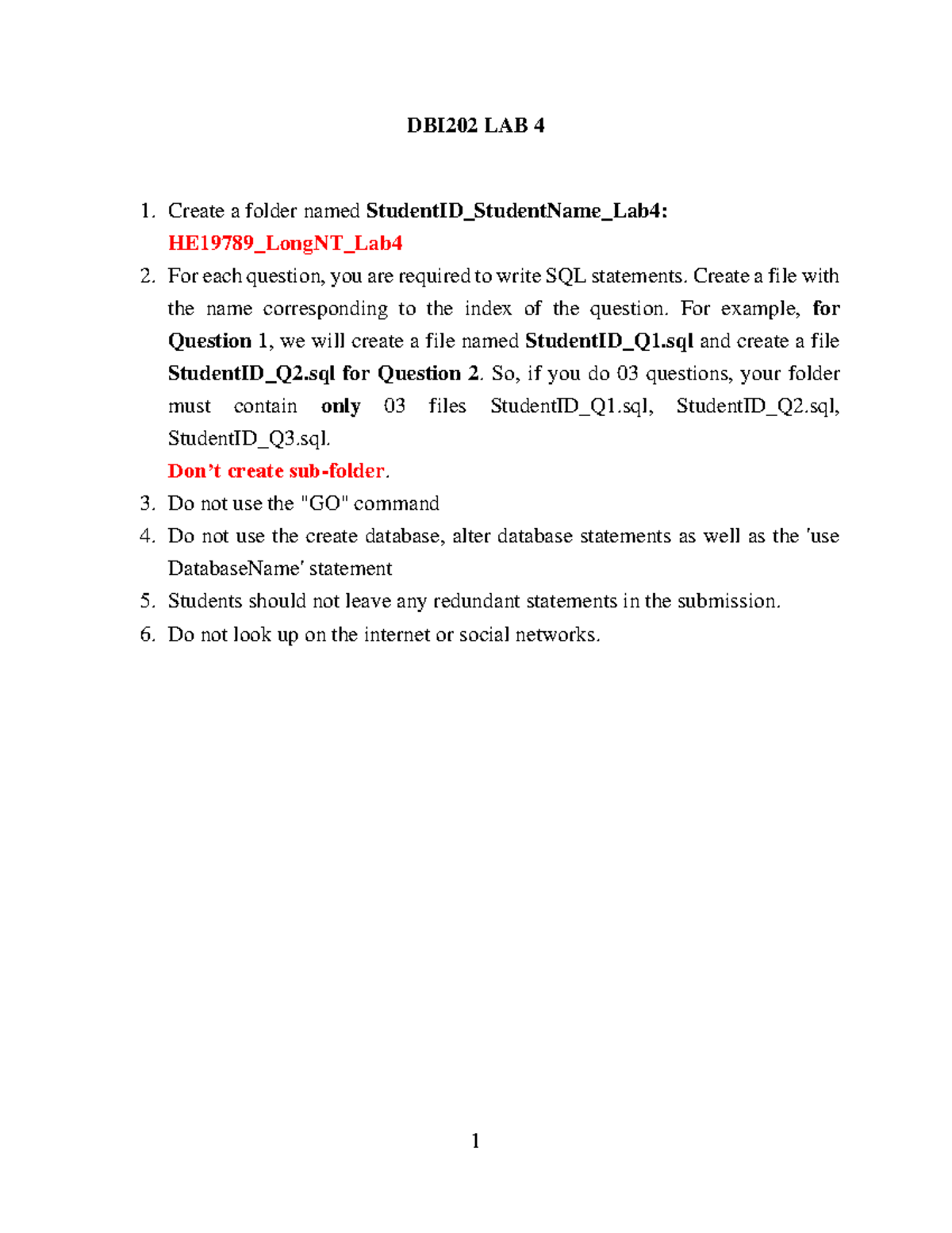 DBI202 Lab 4: SQL Statements for ERD and Queries - Studocu