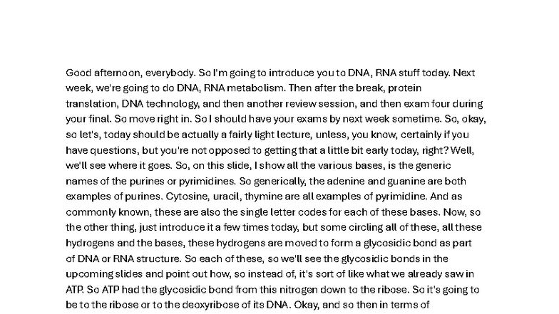 DNA and RNA Structure: Exam 4 Handout Overview - Studocu