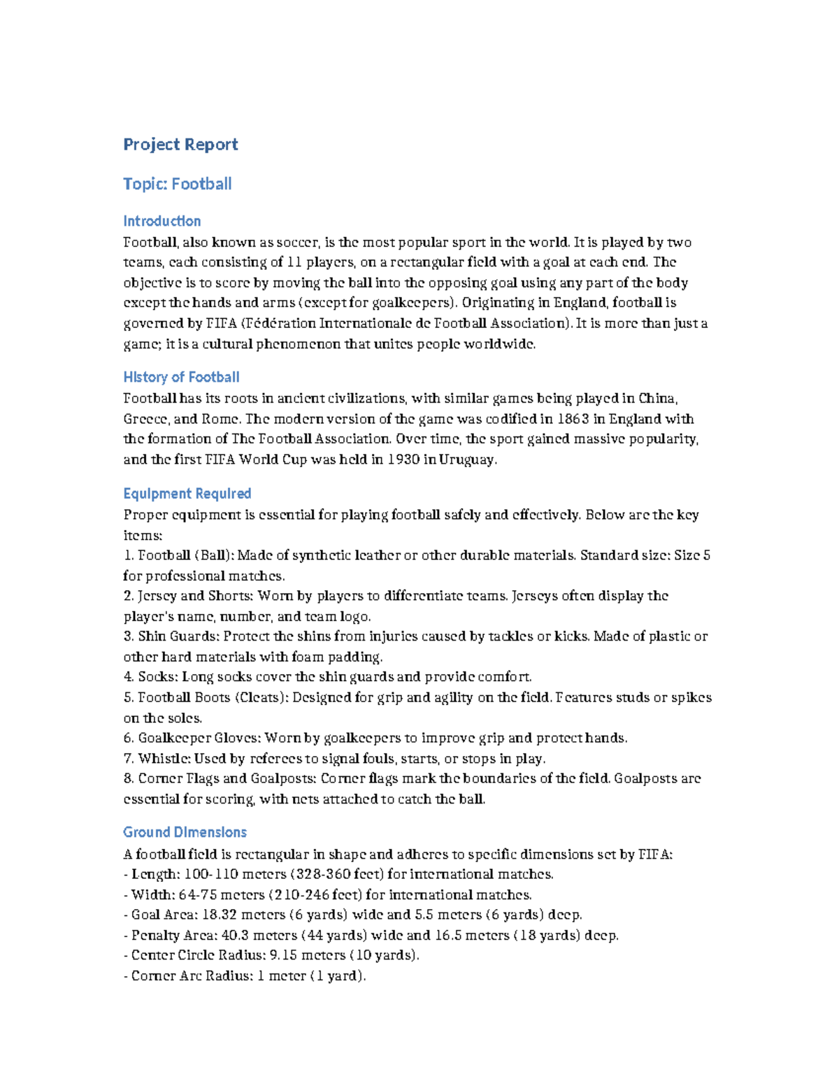 Football Project Report: History, Rules, and Personalities Overview ...