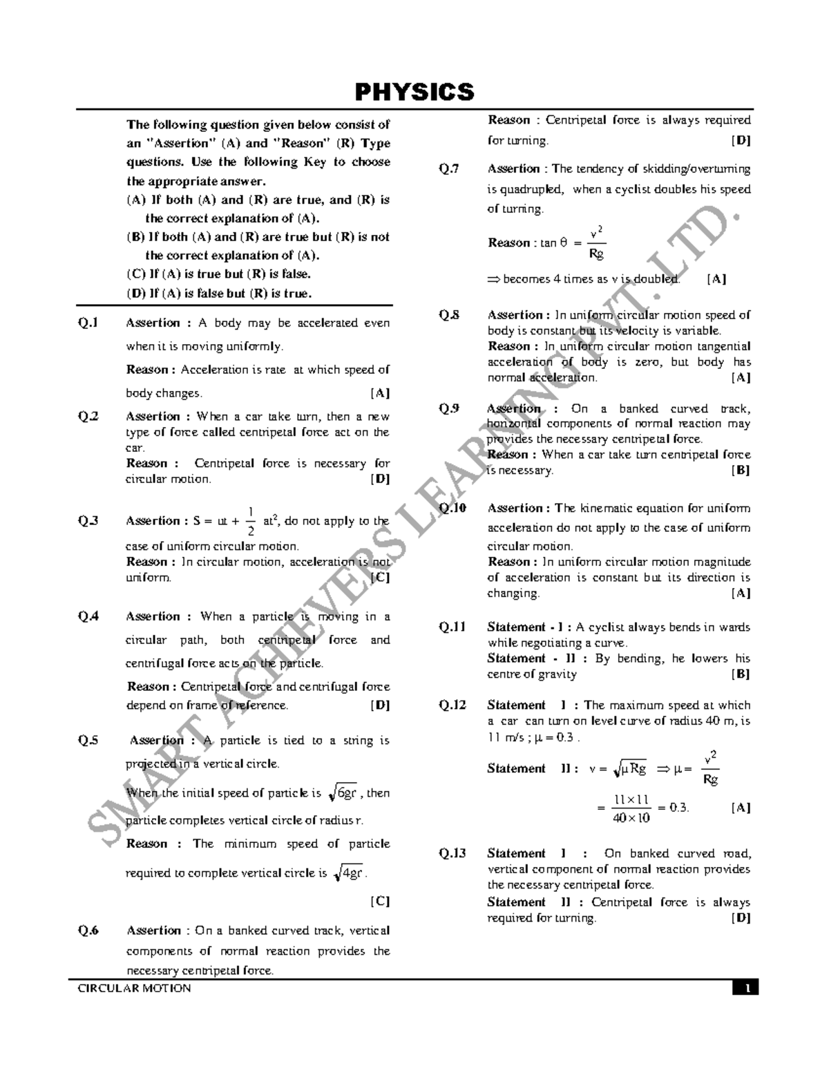 CIRCULAR MOTION 2 - Question Set for Physics Exam - Studocu