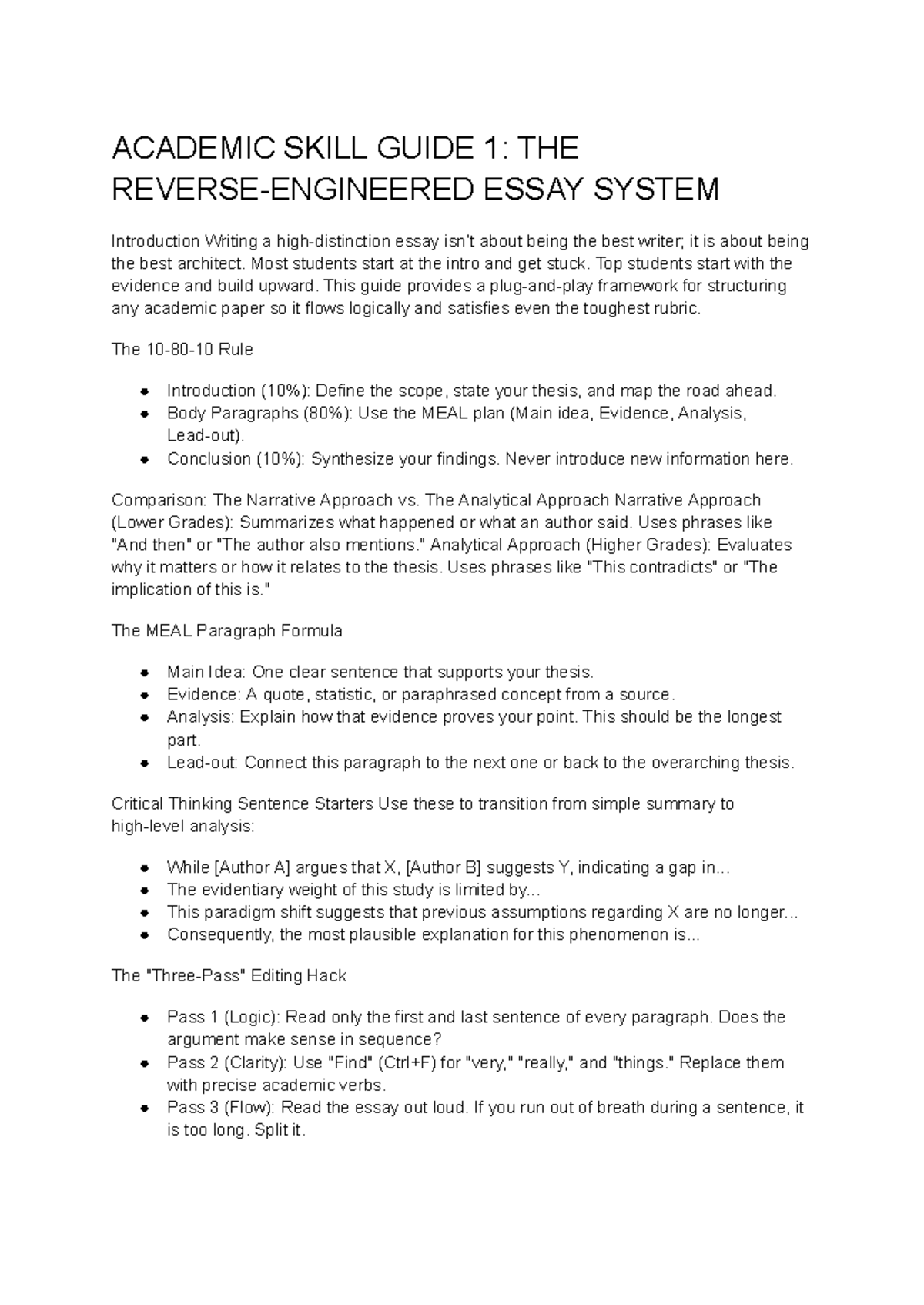 Academic Skill Guide 1: The Reverse-Engineered Essay System - Studocu