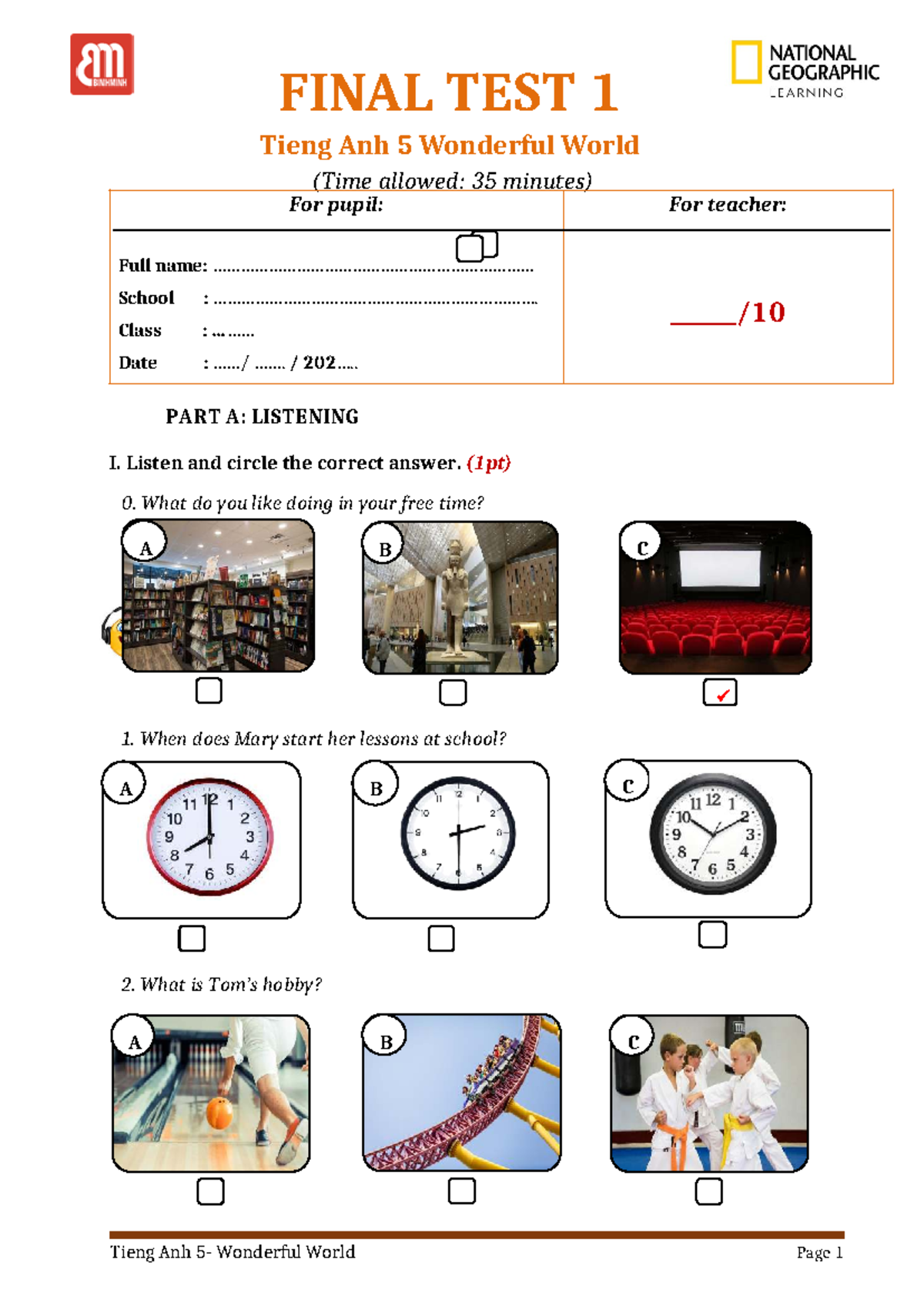 TA 5 - WW - Final Test 1: Listening & Language Skills - Studocu