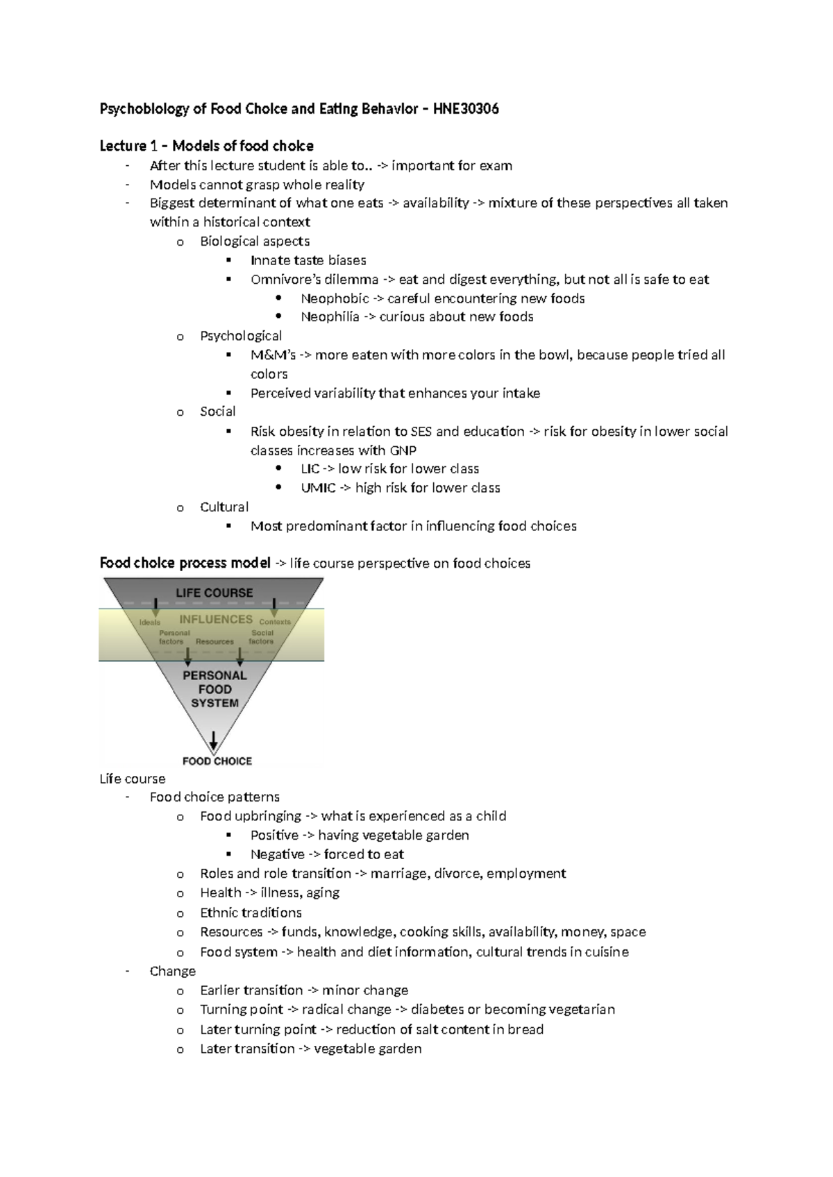 Psychobiology of Food Choice & Eating Behavior Lectures (HNE) - Studeersnel