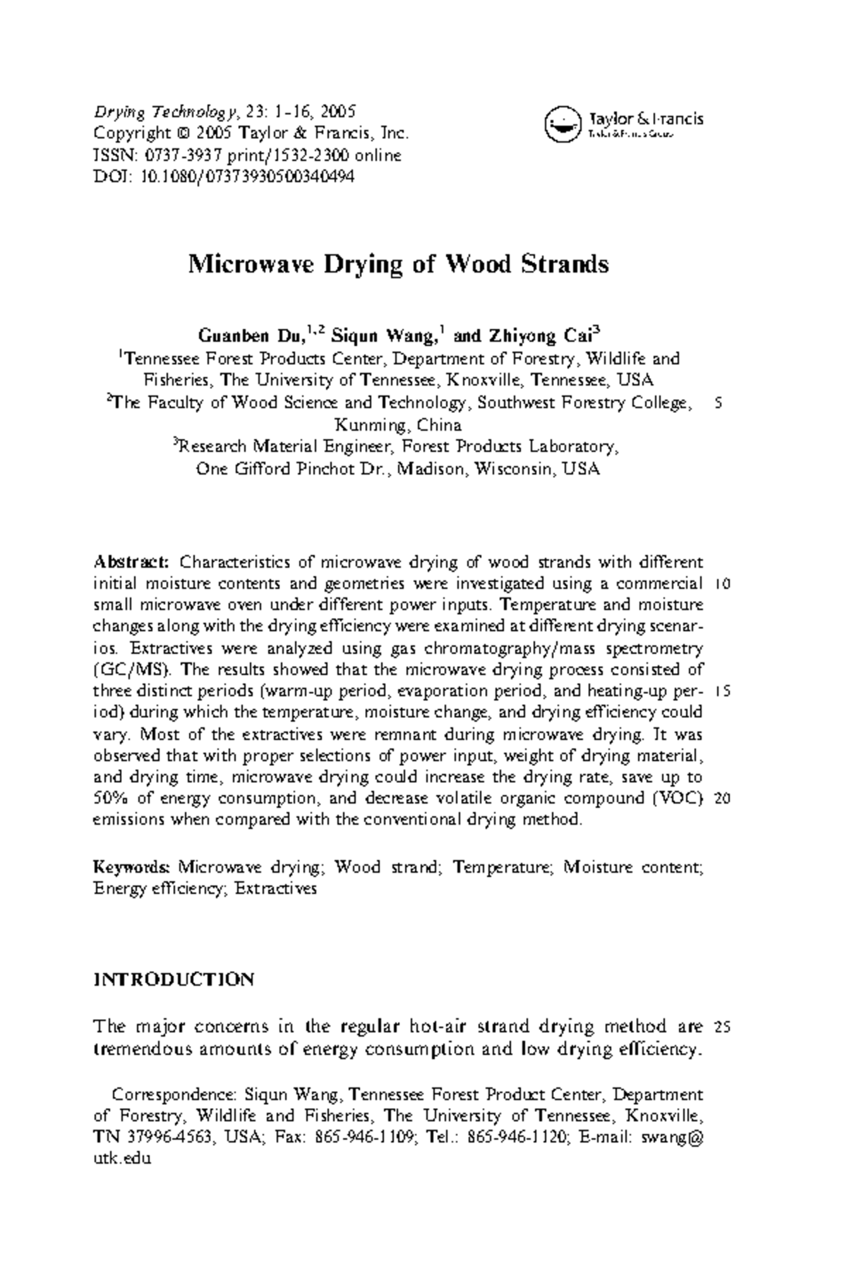 Microwave Drying of Wood Strands: Efficiency and Characteristics ...
