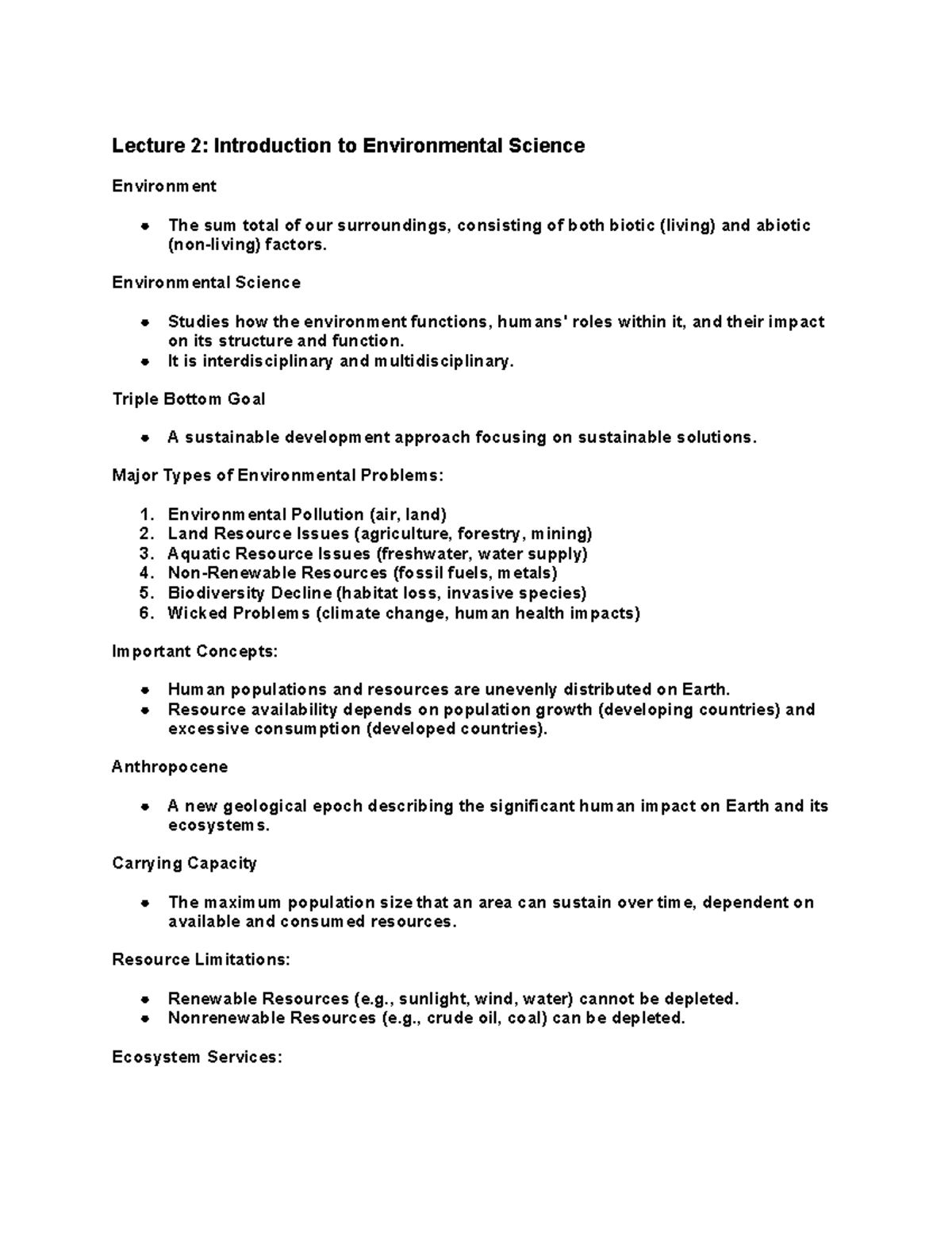Environmental Science Lectures: Key Concepts and Issues - Studocu