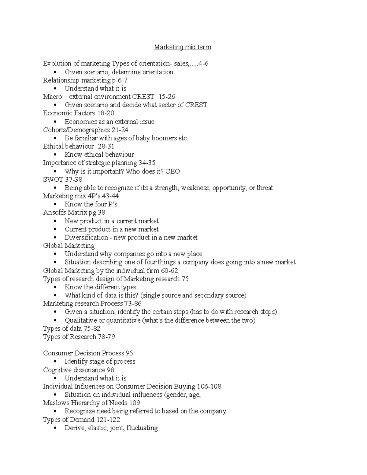 Marketing Midterm Exam Review Notes - Exam Prep for MKT 101 - Studocu
