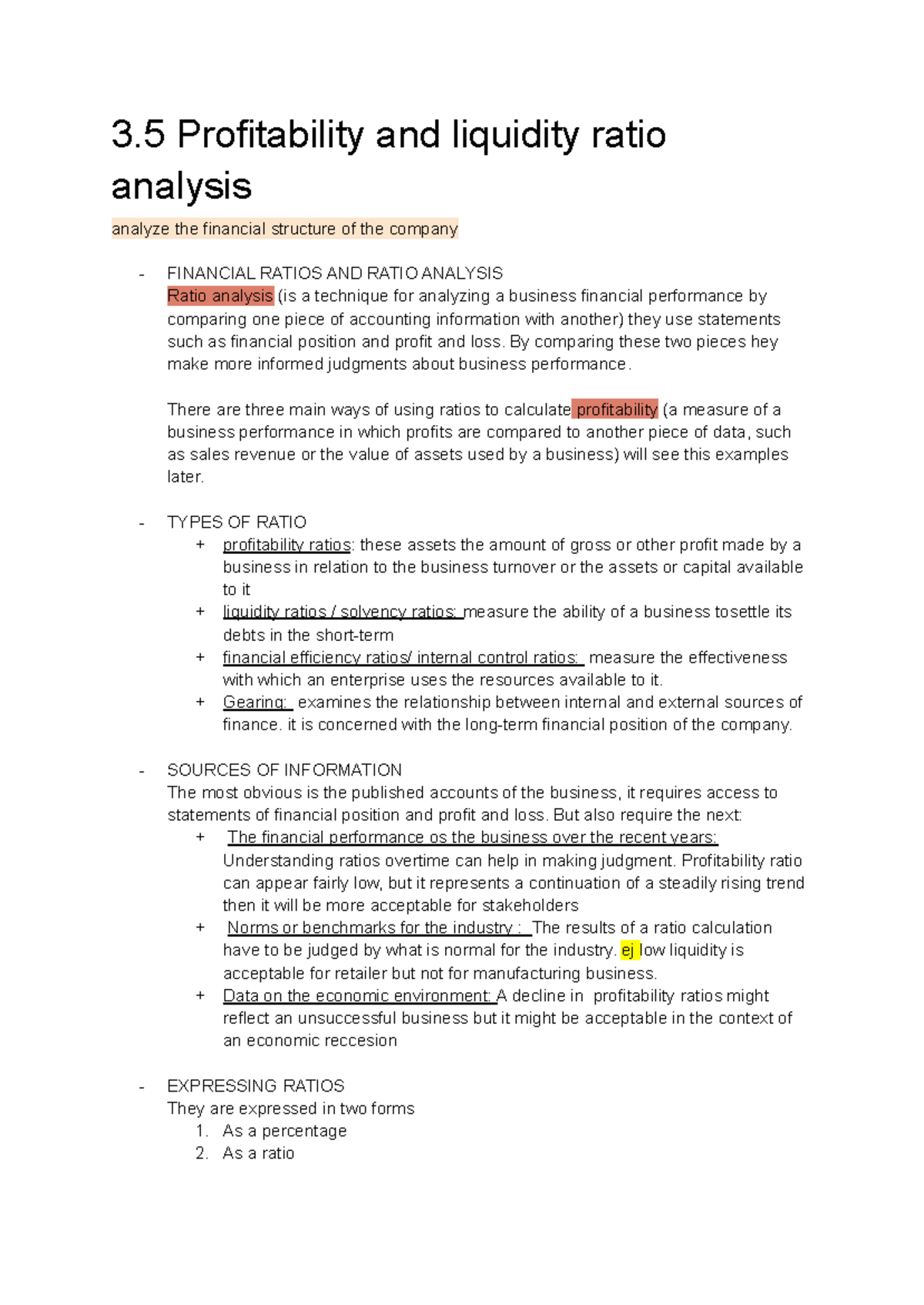3.5 Analysis of Profitability & Liquidity Ratios in Finance - Studocu