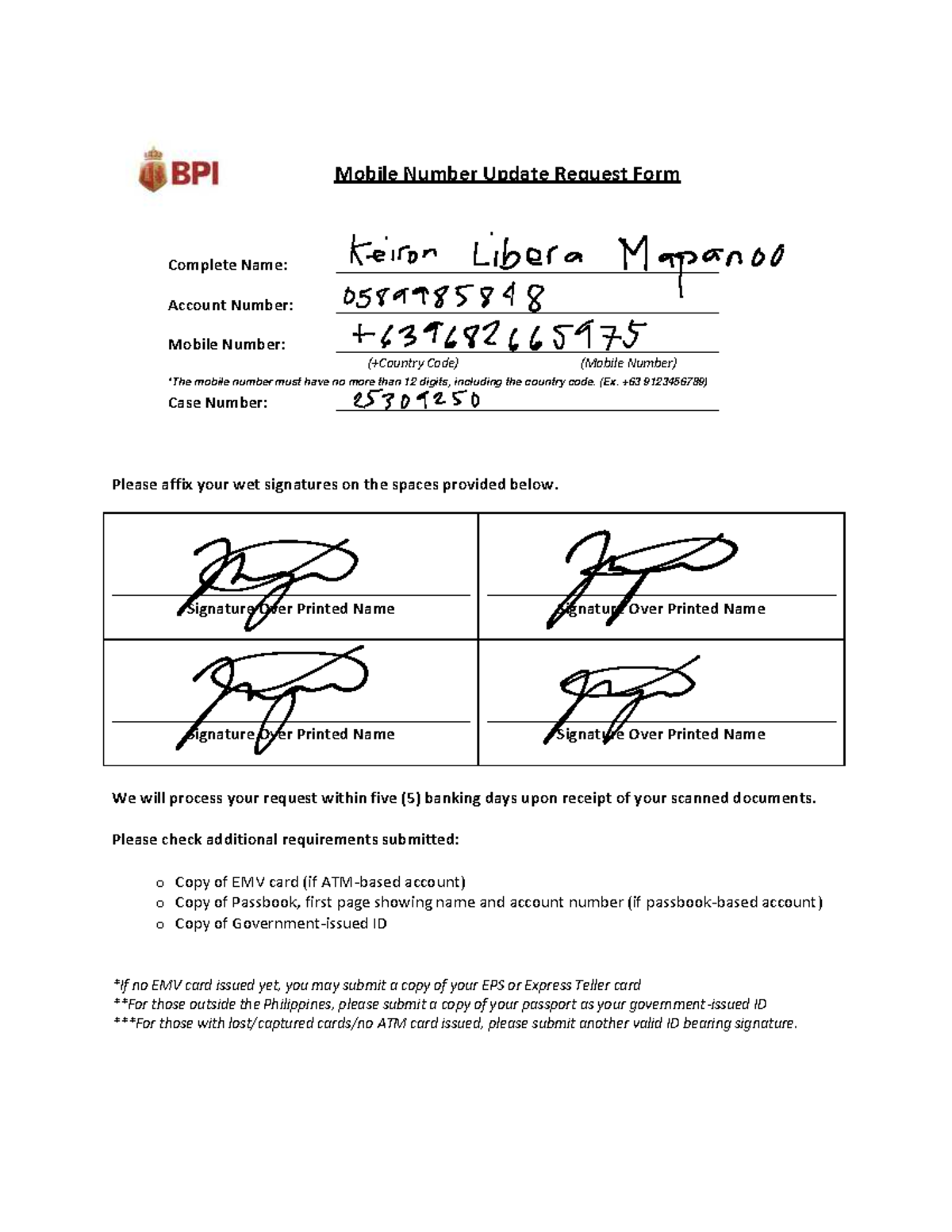 Mobile Number Update Request Form (Case No. Required) - Studocu