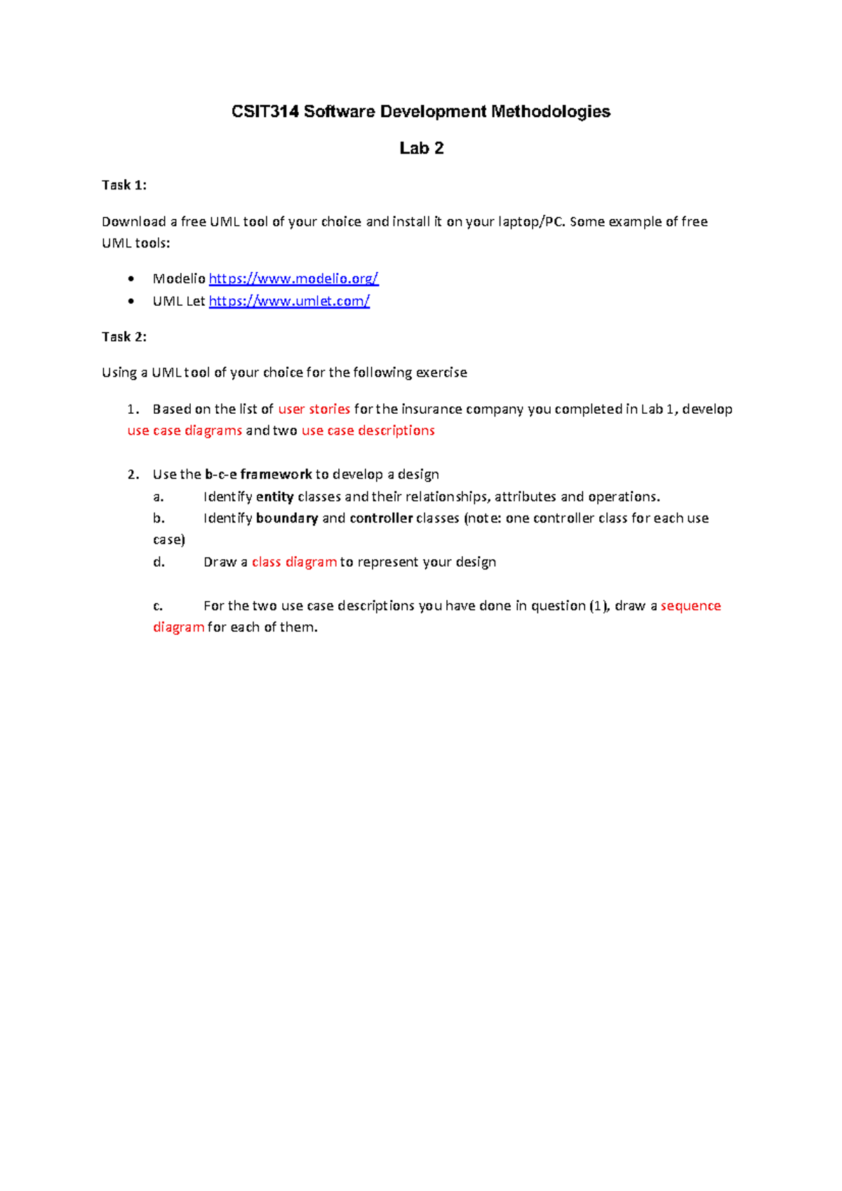 CSIT314 Software Development Methodologies Lab 2: UML Tool Exercises ...