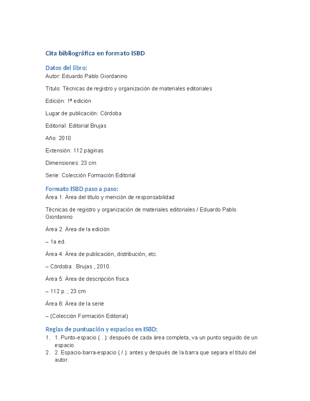 Cita bibliografica ISBD Cita ISBD Giordanino - Cita bibliográfica en ...