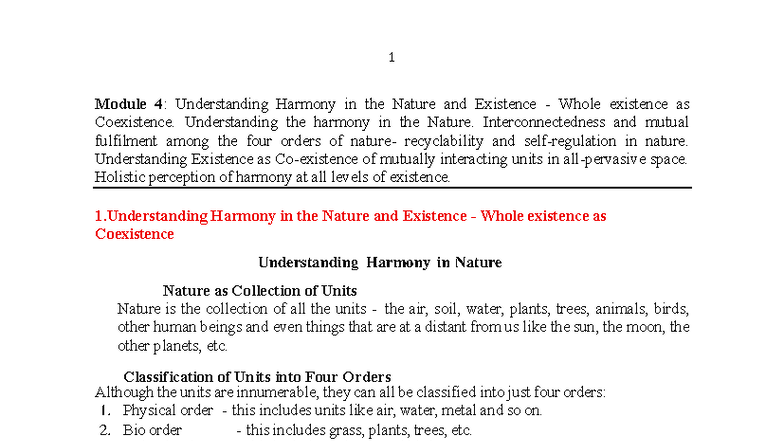 UHV 4-1 Module 4: Understanding Harmony in Nature and Existence - Studocu