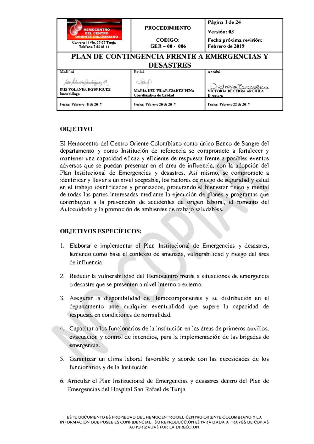 Plan de Contingencia para Emergencias y Desastres - GER 00 006 - Studocu