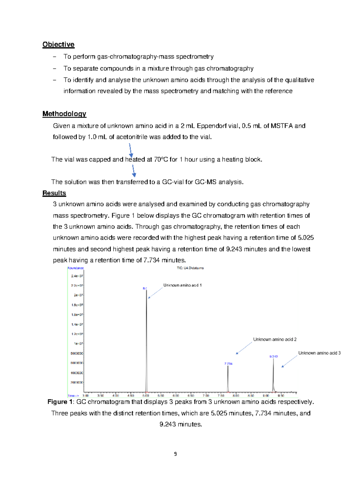 Lab Report on GC-MS Analysis of Unknown Amino Acids - Studocu