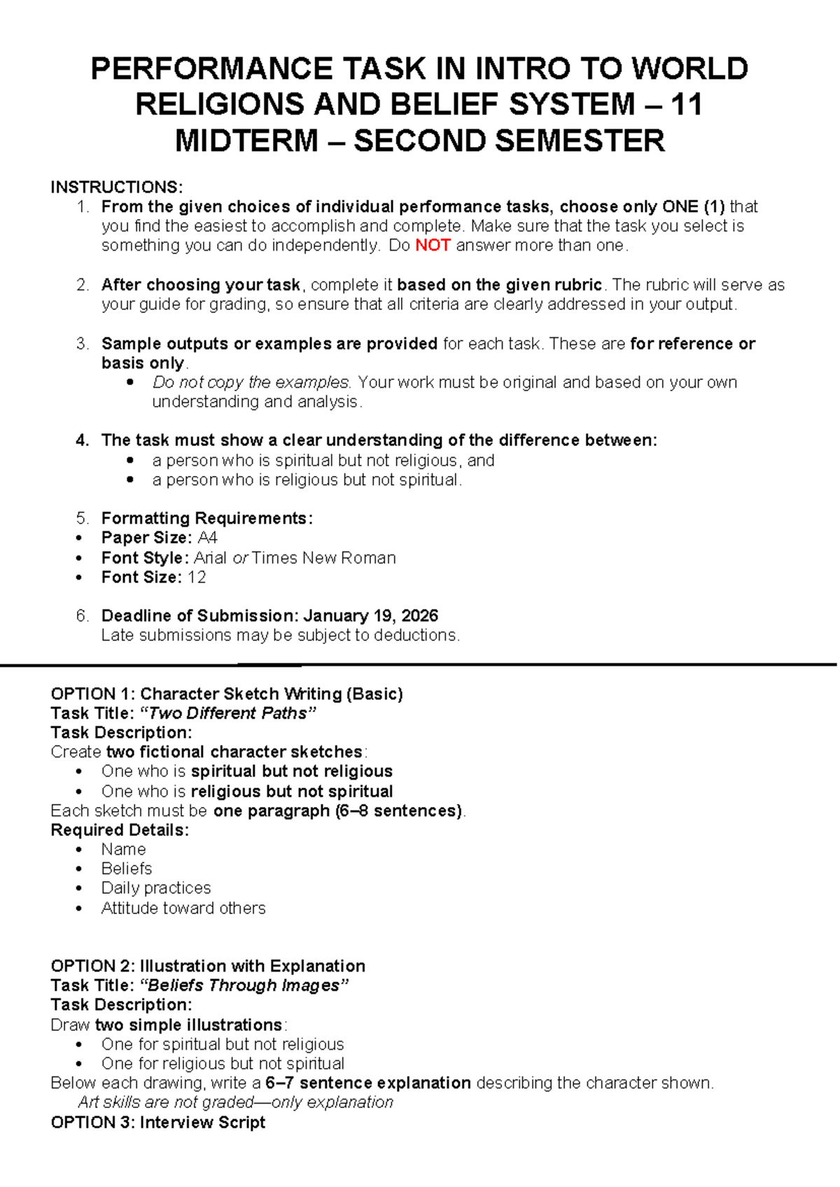 Midterm Performance Task: Exploring Spirituality vs. Religion in WRB 11 ...