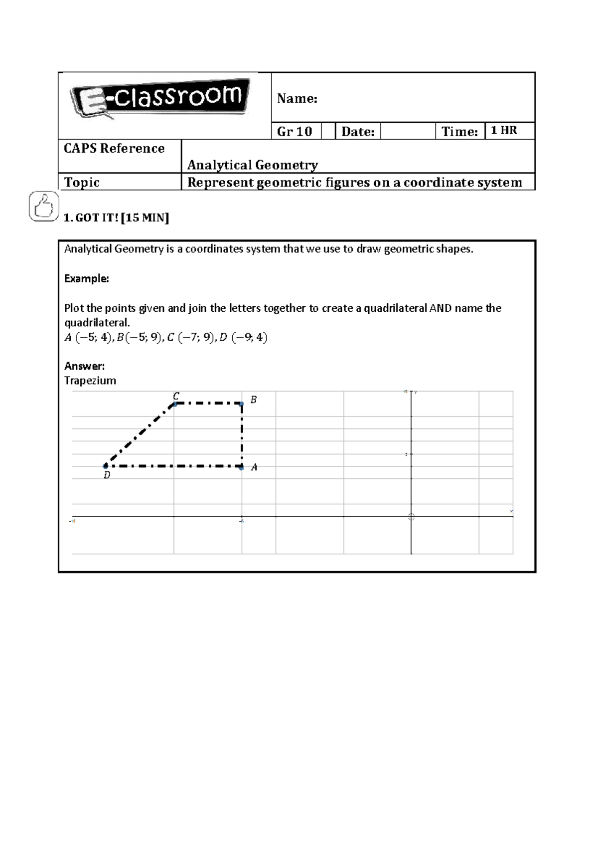 Gr 10 CAPS Analytical Geometry: Representing Geometric Figures - Studocu