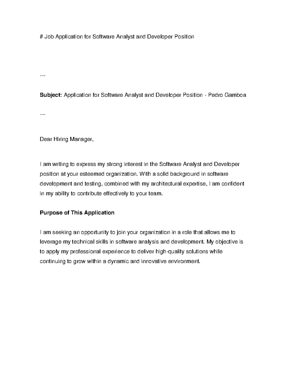 Job Application for Software Analyst & Developer Position - ADSO 2025 ...