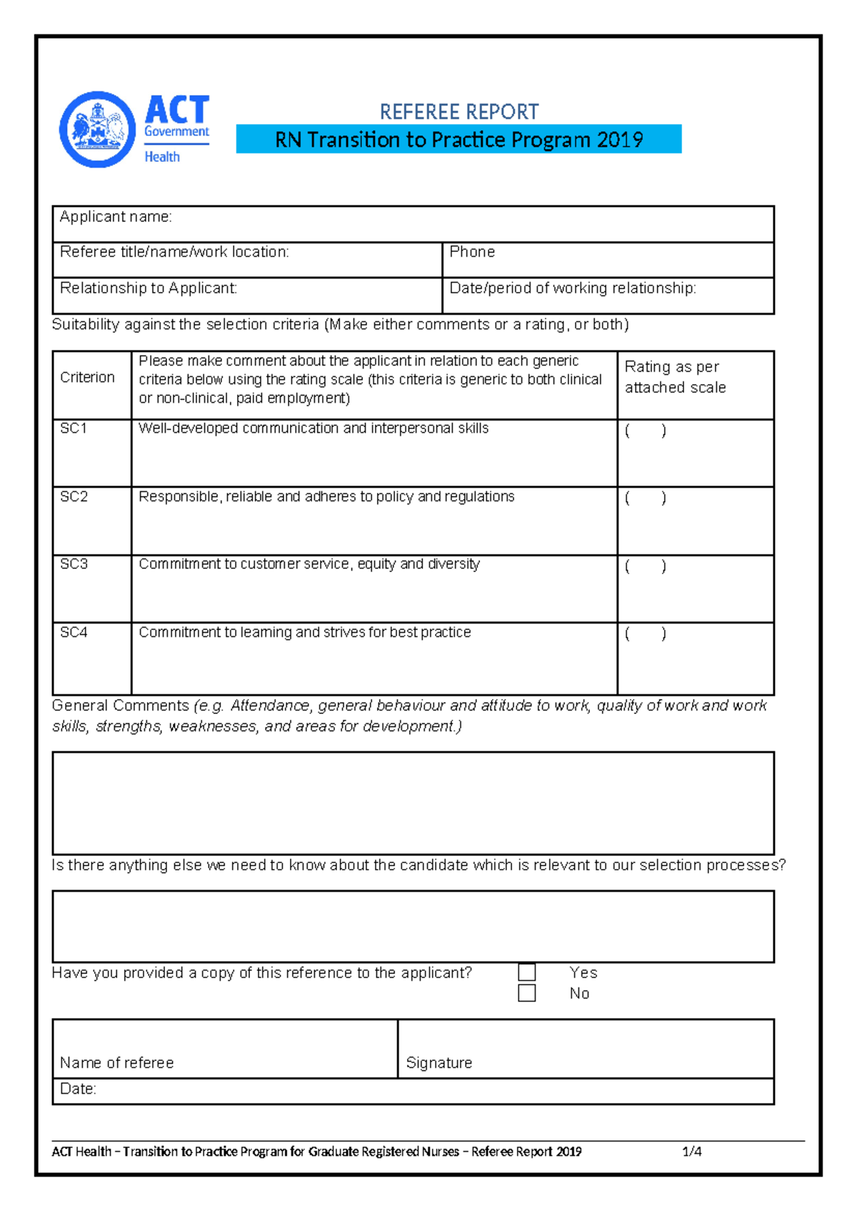 2019 RN Application form referee report - REFEREE REPORT RN Transition ...