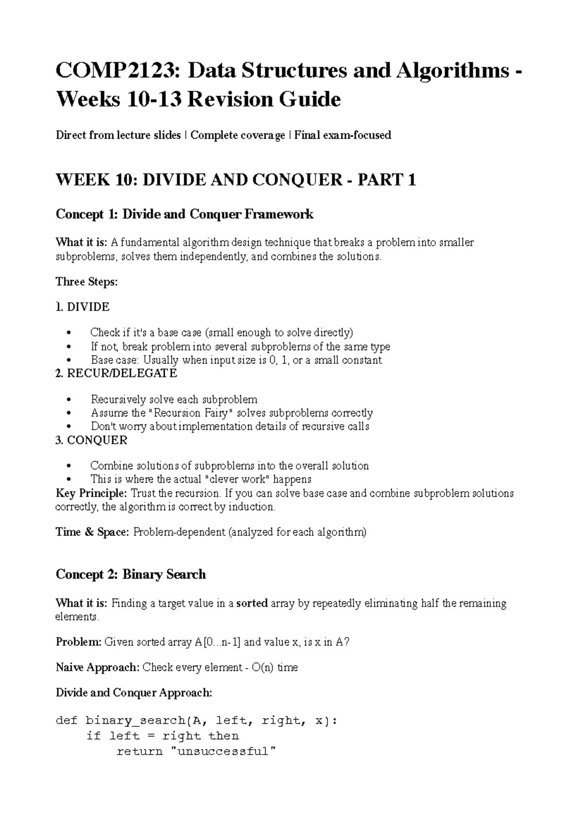COMP2123: Data Structures & Algorithms Revision Guide for Weeks 10-13 ...