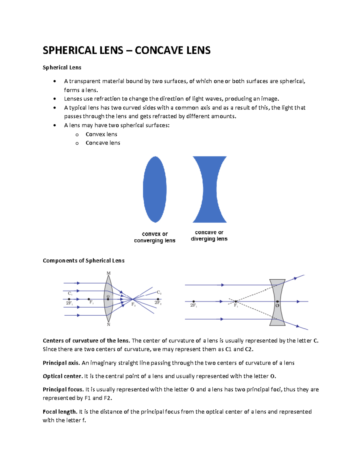 Spherical Lens - Concave Lens - SPHERICAL LENS – CONCAVE LENS Spherical ...