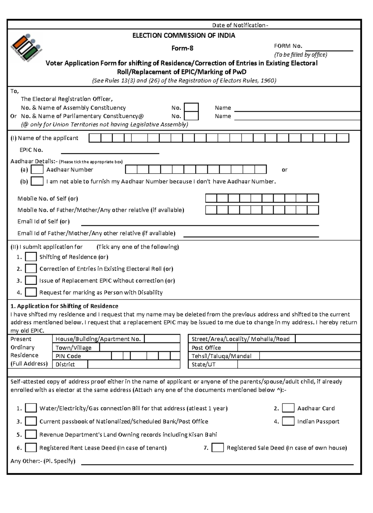 Eform 8 - Application for Voter Residency Change & EPIC Updates - Studocu