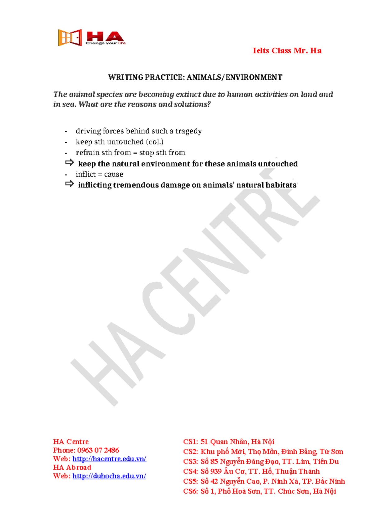 Writing Test 2 - IELTS Practice on Animal Extinction Solutions - Studocu