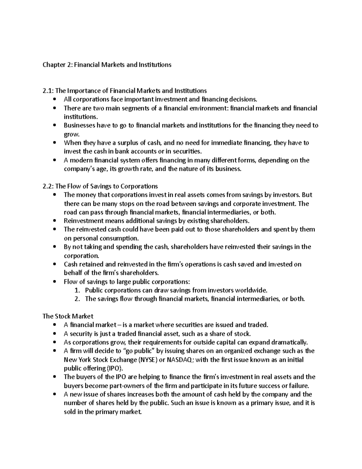 Chapter 2 - The Role of Financial Markets & Institutions in Business ...