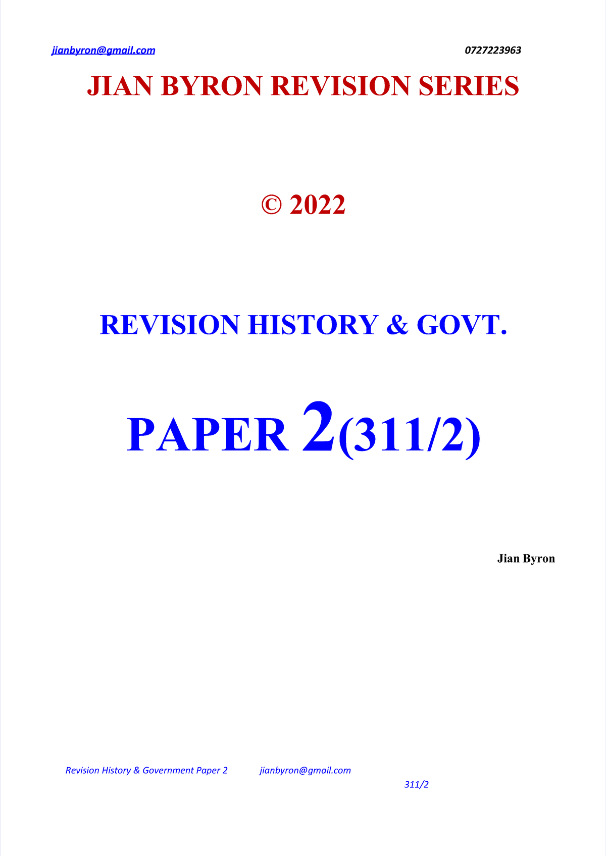 0727223963 HISTORY PAPER 2 REVISION BOOKLET 2022 - Studocu