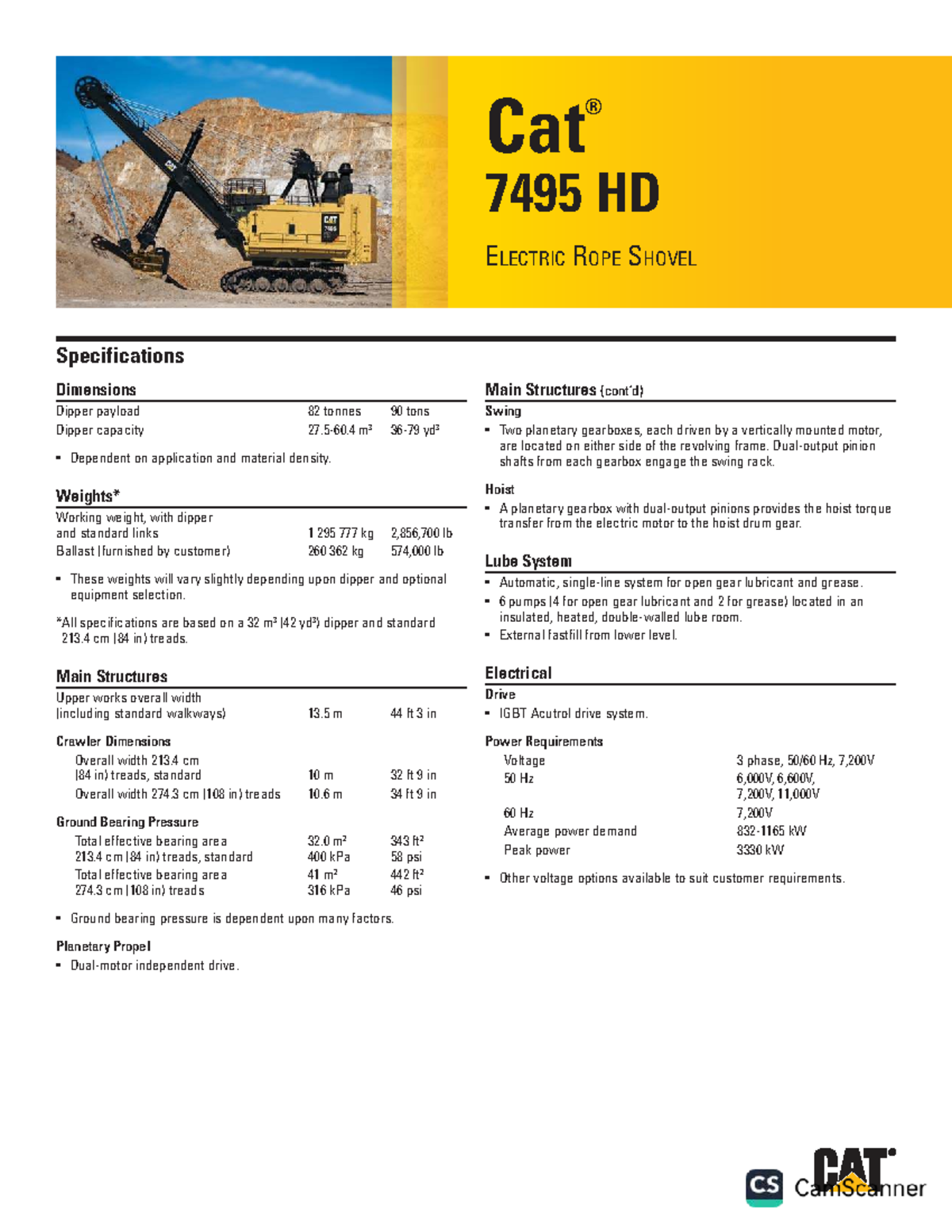 C739040 - Cat 7495 HD Electric Rope Shovel Specs & Dimensions - Studocu