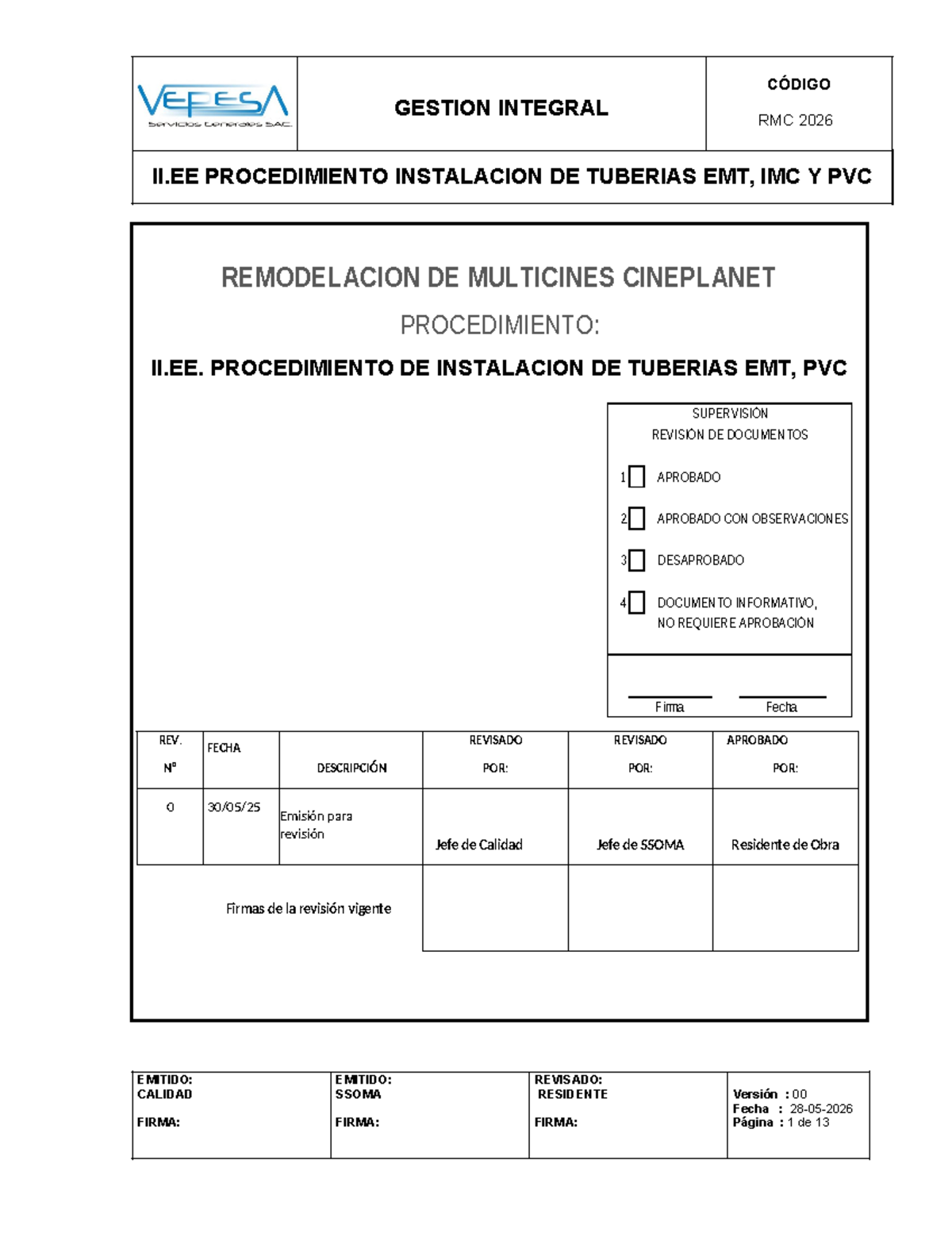 Procedimiento de Instalación de Tuberías EMT y PVC RMC 2026 II.EE - Studocu