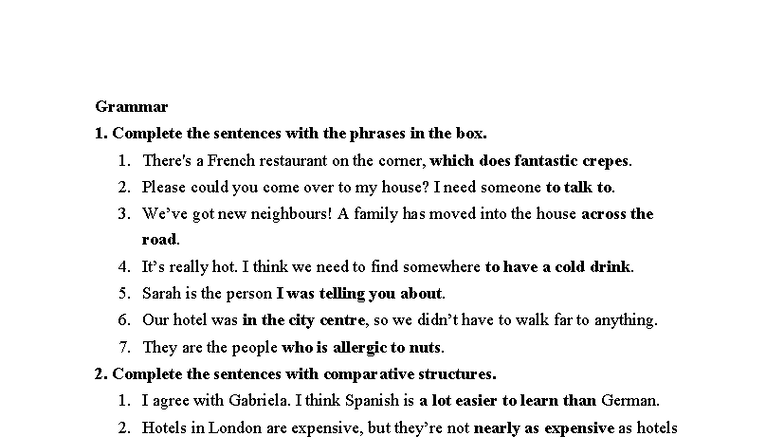 Grammar 1: Sentence Completion and Comparative Structures - Studocu