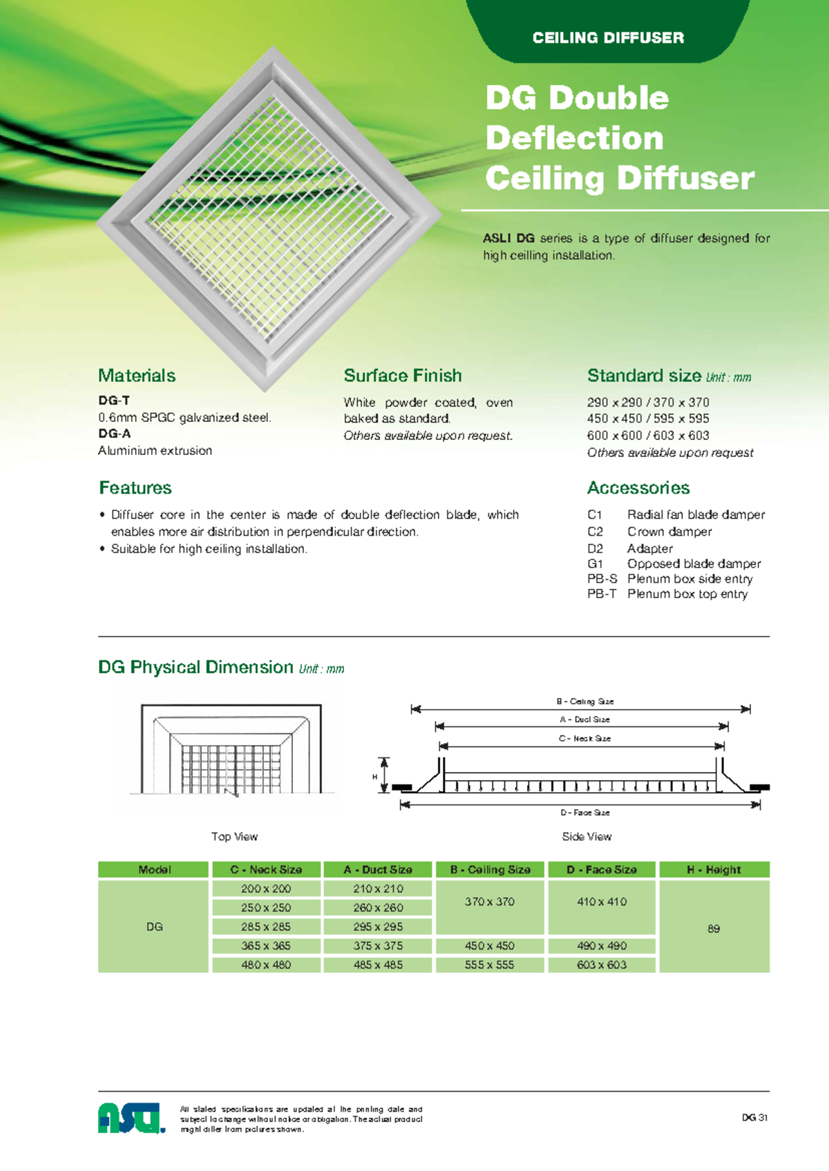 CEILING DIFFUSER DG Double Deflection Specs & Features - Studocu